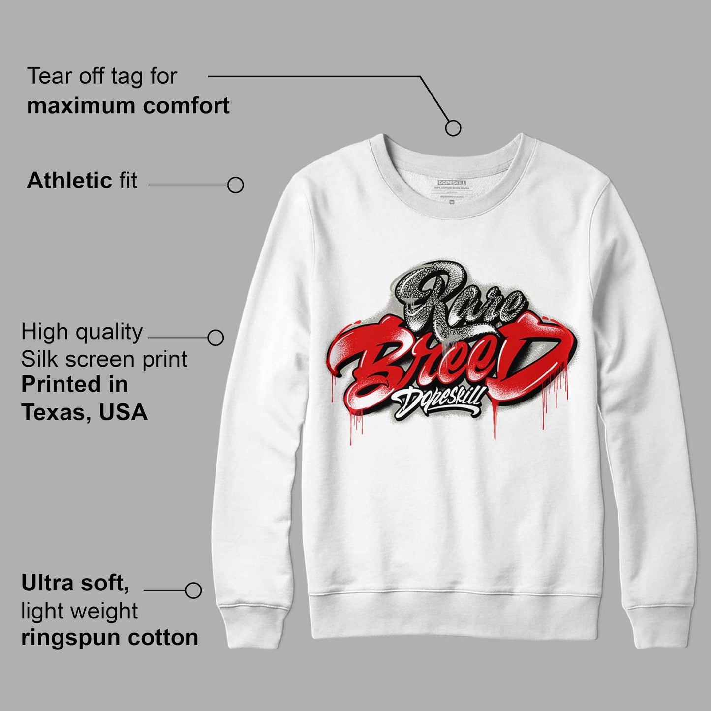Fire Red 3s DopeSkill Sweatshirt Rare Breed Type Graphic