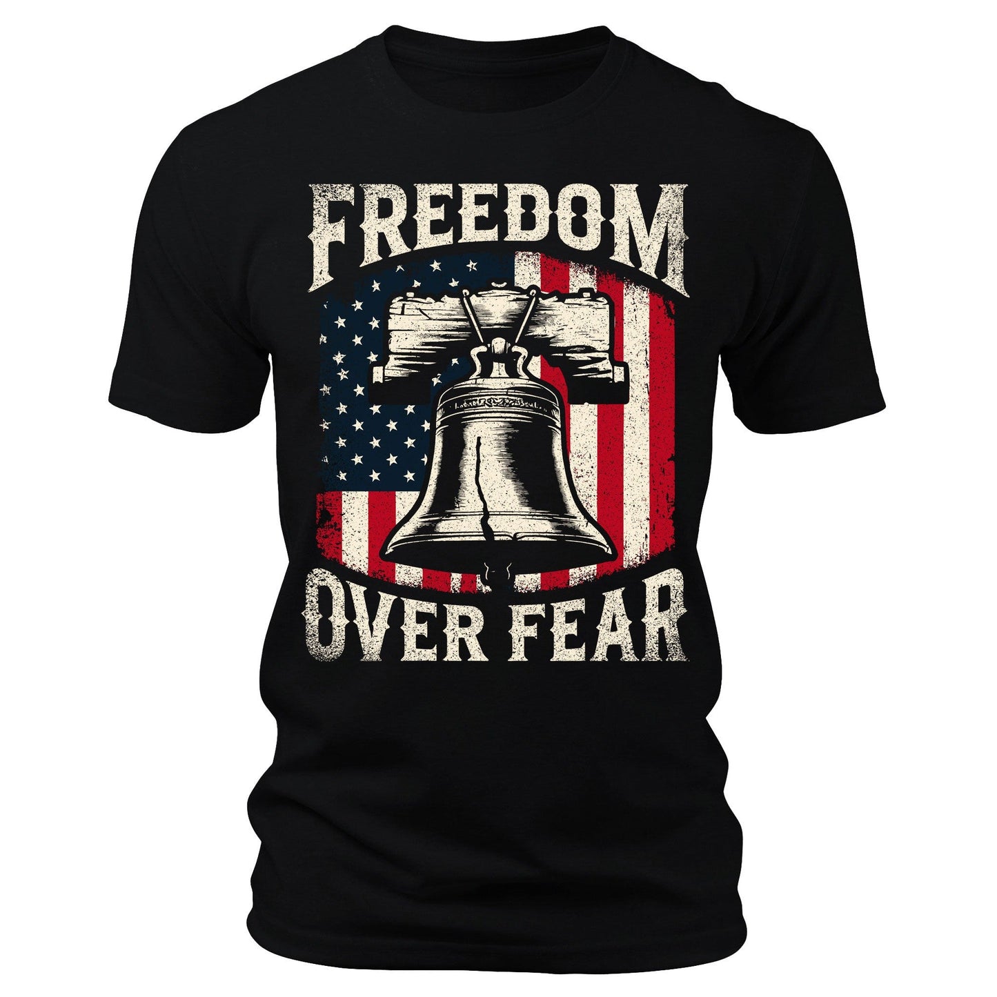 Men's Freedom Over Fear Liberty Bell T-Shirts Patriotic Short Sleeve Crewneck Graphic Tees