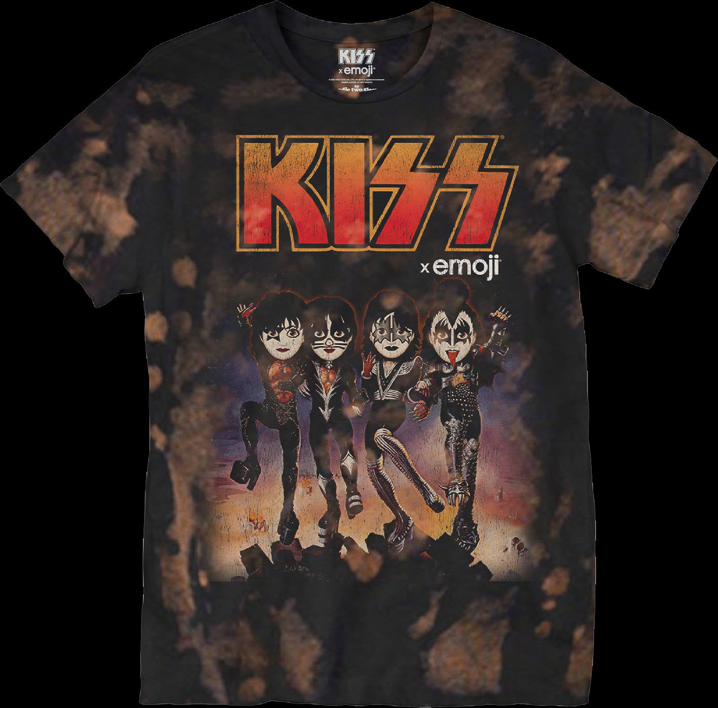 Bleached Tie Dye Emoji Destroyer KISS T-Shirt