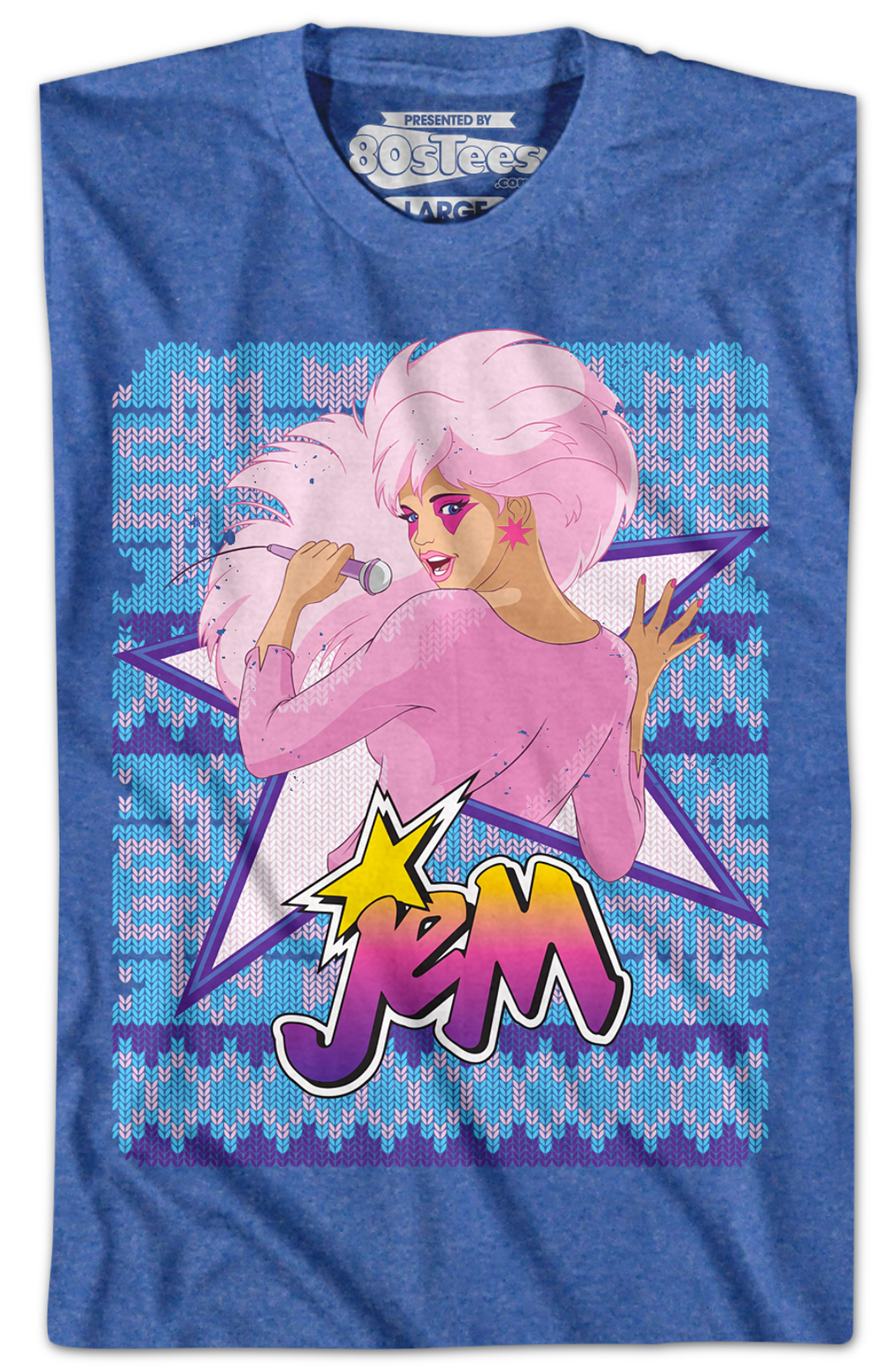 Blue Faux Knit Jem Christmas T-Shirt