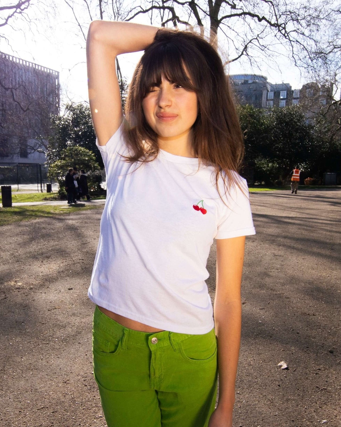 cherry embroidered baby tee