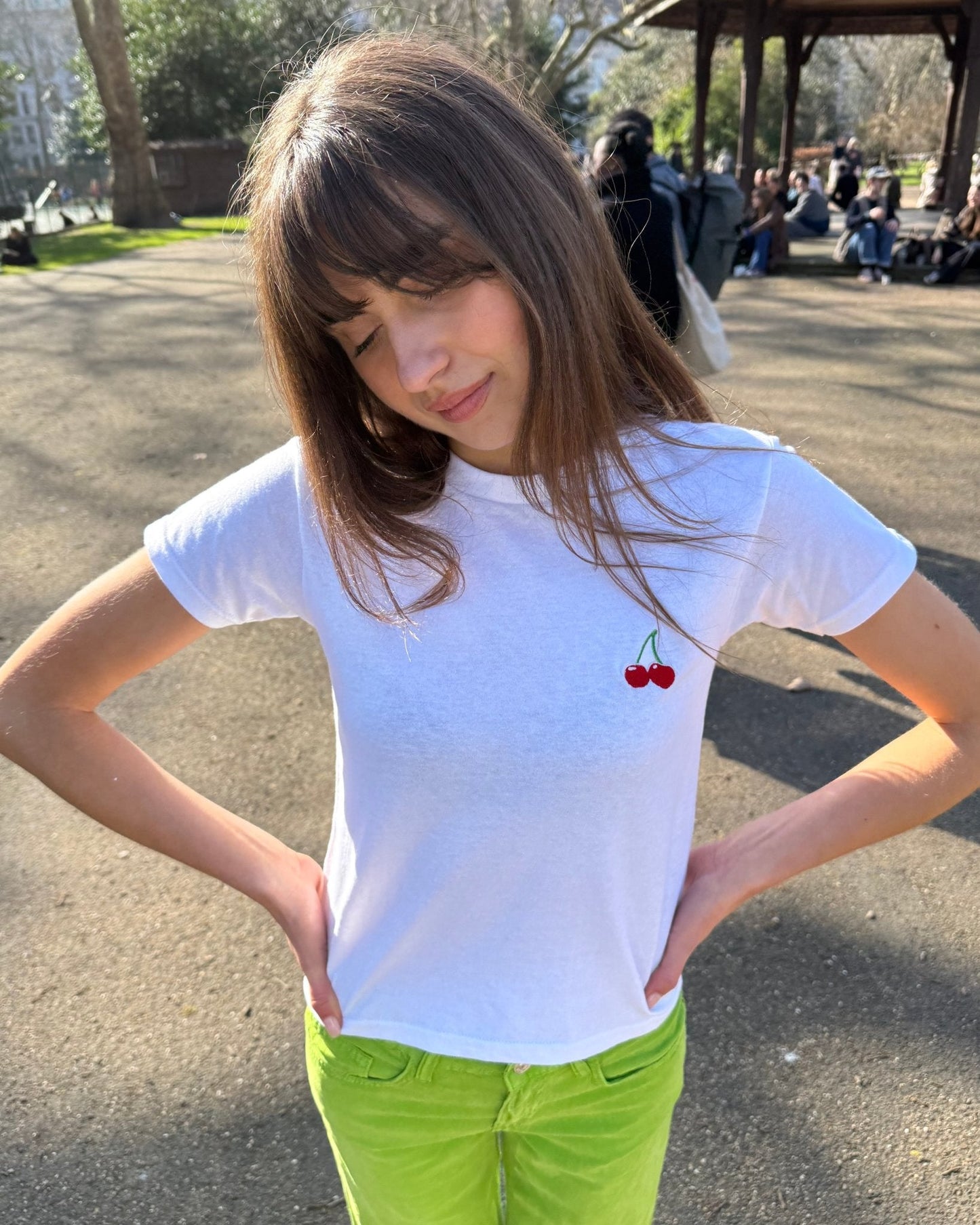cherry embroidered baby tee