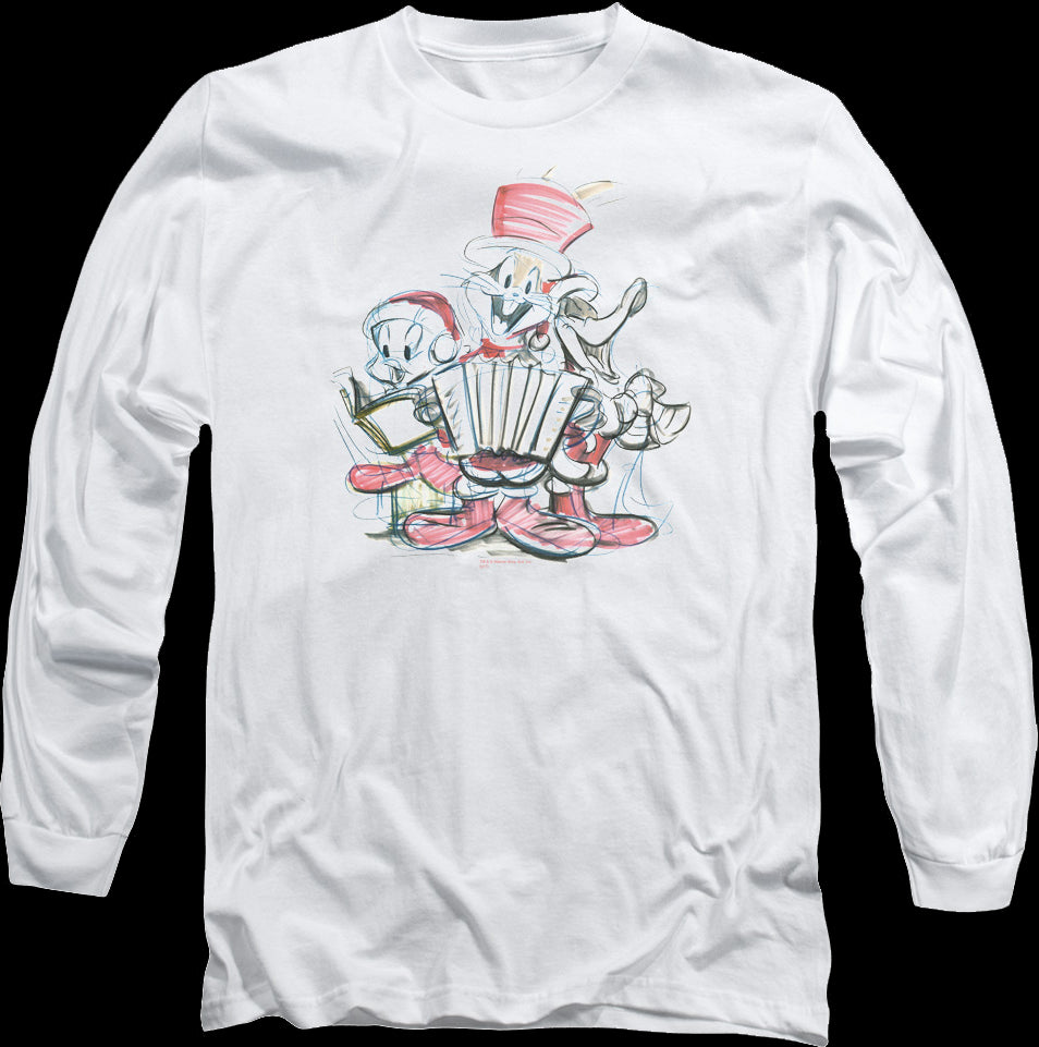 Christmas Caroling Sketch Looney Tunes Long Sleeve Shirt