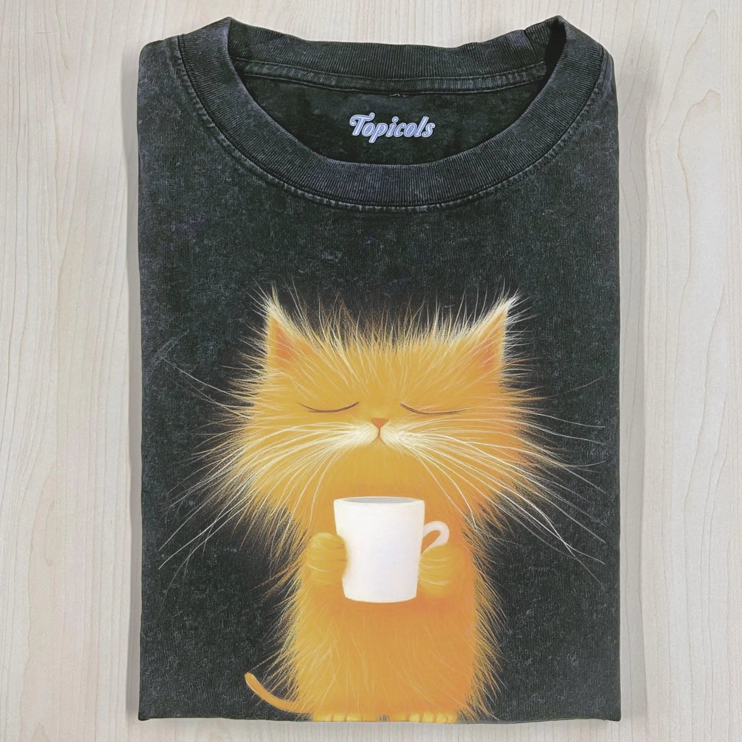 CARICATURE CAT WITH A MUG T-SHIRT Style002