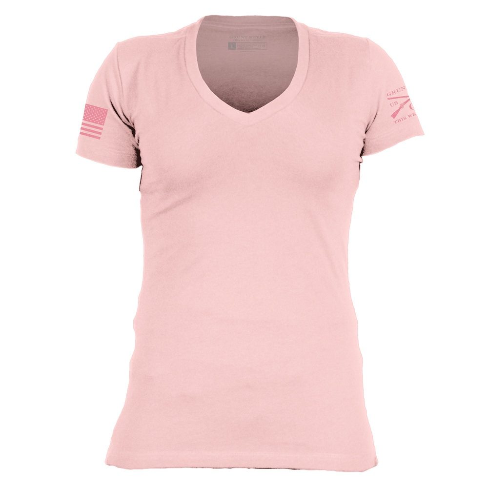 Basic T-Shirt Women's V-Neck - Light Pink
