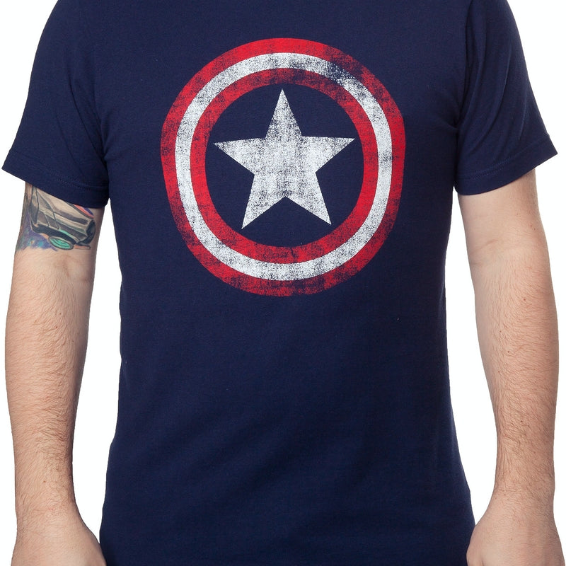 Navy Distressed Captain America Shield Shirt