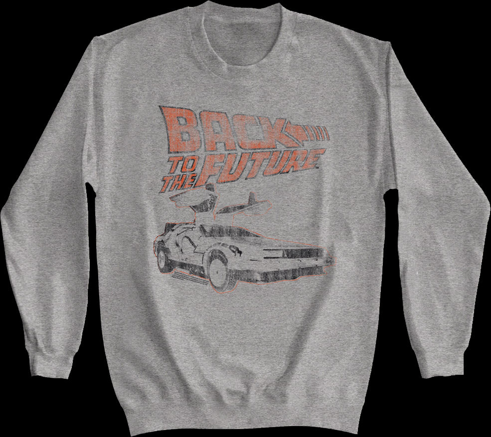 Distressed Logo And DeLorean Back To The Future Sweatshirt