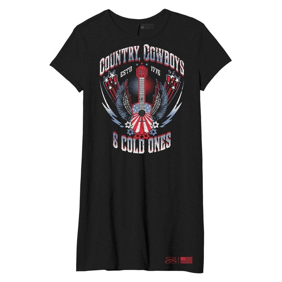 Women's Country, Cowboys & Cold Ones Shirt Dress - Charcoal