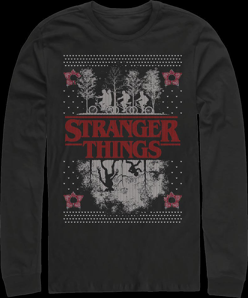 Faux Ugly Knit Stranger Things Christmas Long Sleeve Shirt