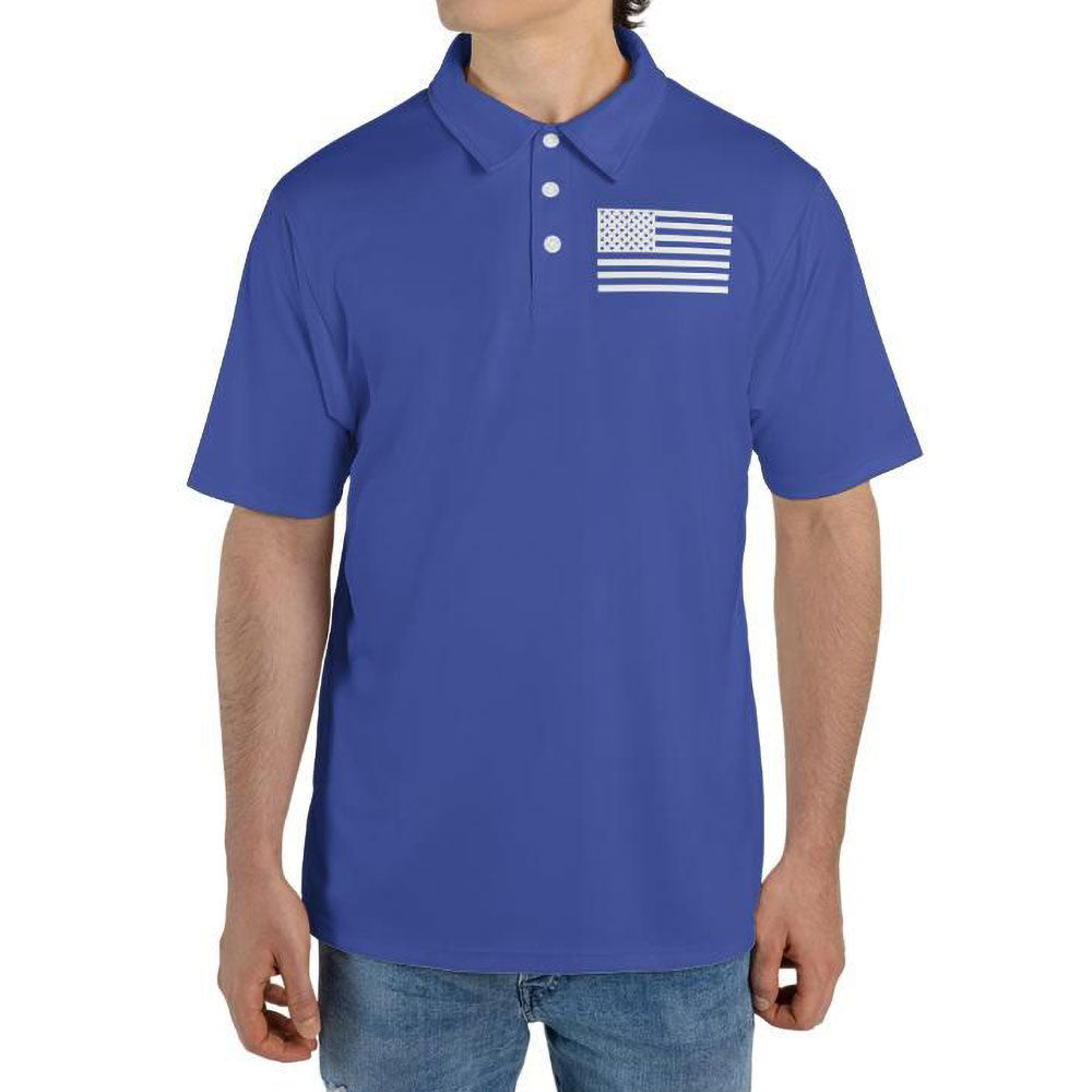 American Flag Shirt Patriotic Short Sleeve Moisture Wicking Blue Polo Shirts for Men