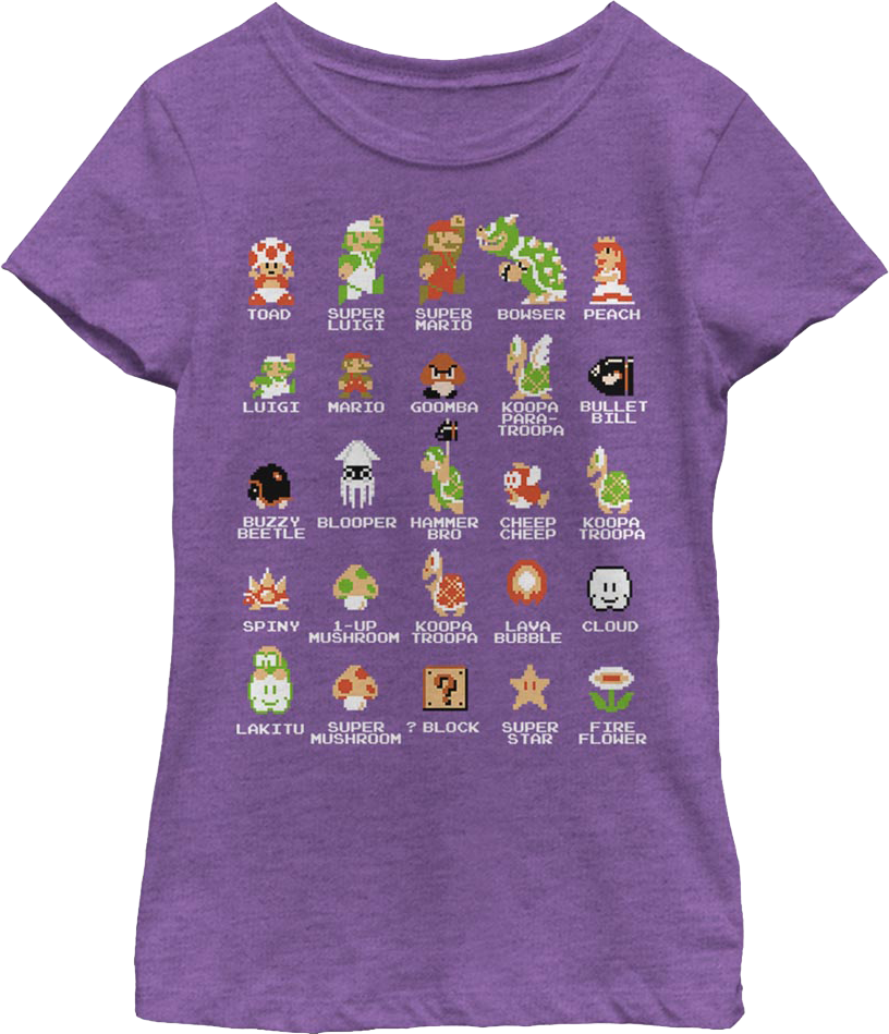 Girls Youth Cast of Super Mario Bros. Shirt