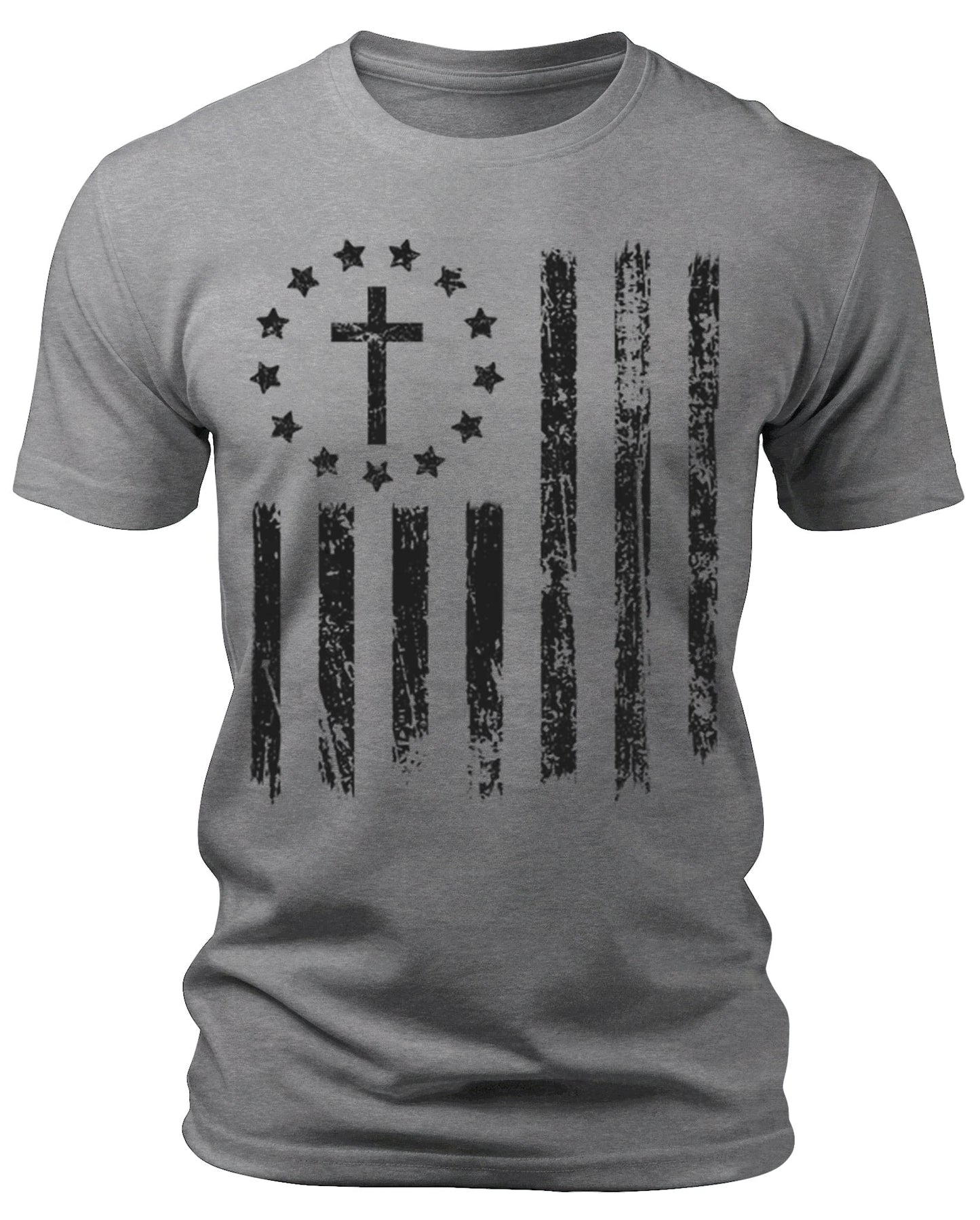 American Flag Christian Patriotic Cross Men's 4th of July Graphic Tee