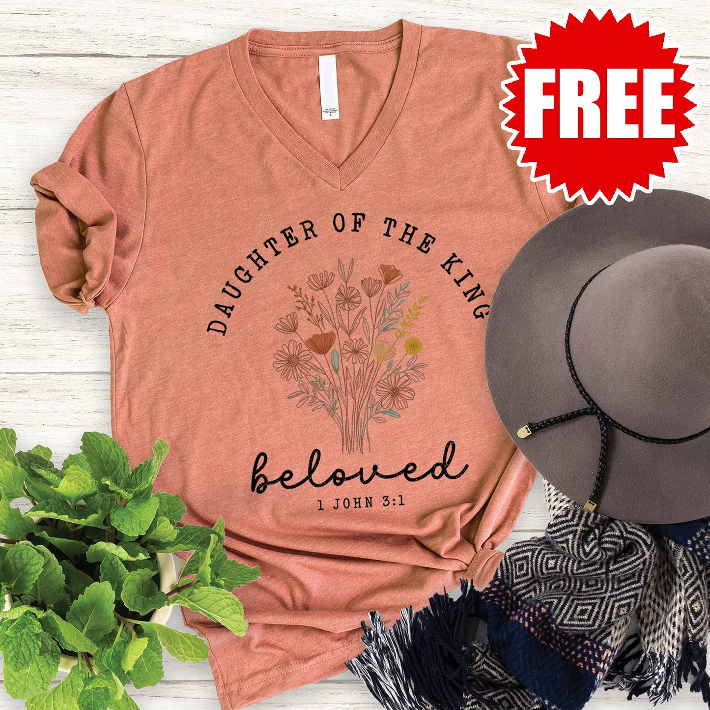 Beloved Daughter Of The King Tee - Heather Terracotta - 0