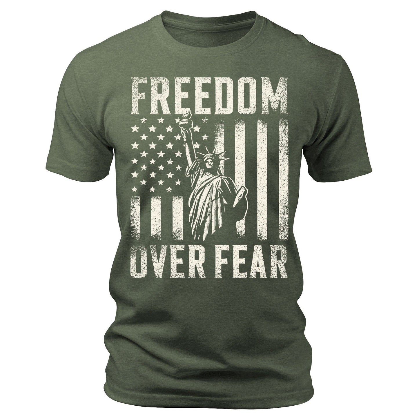Men's Freedom Over Fear Lady Liberty T-Shirts Patriotic Short Sleeve Crewneck Graphic Tees