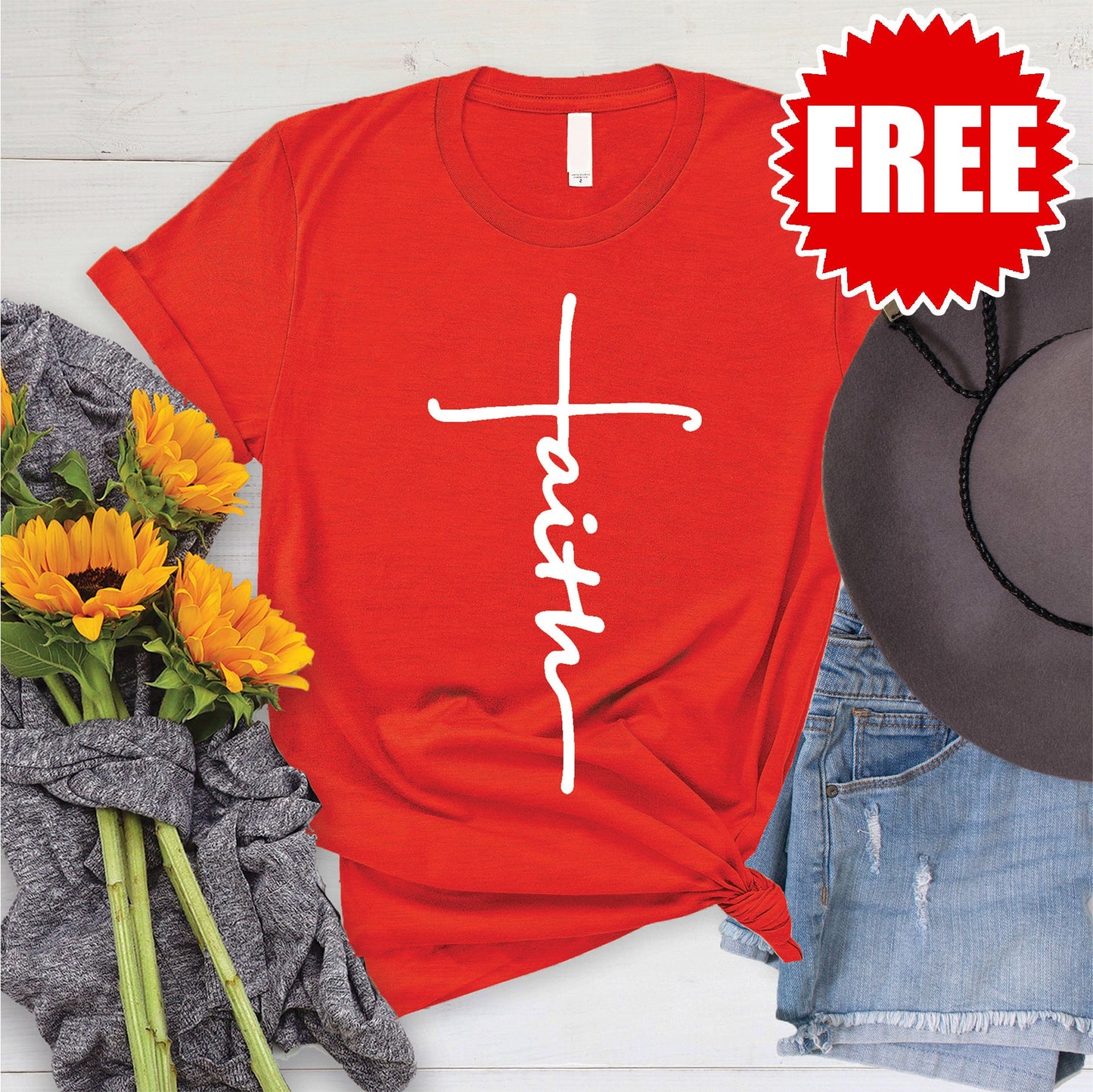 Faith Cross Tee - Heather Poppy Style001