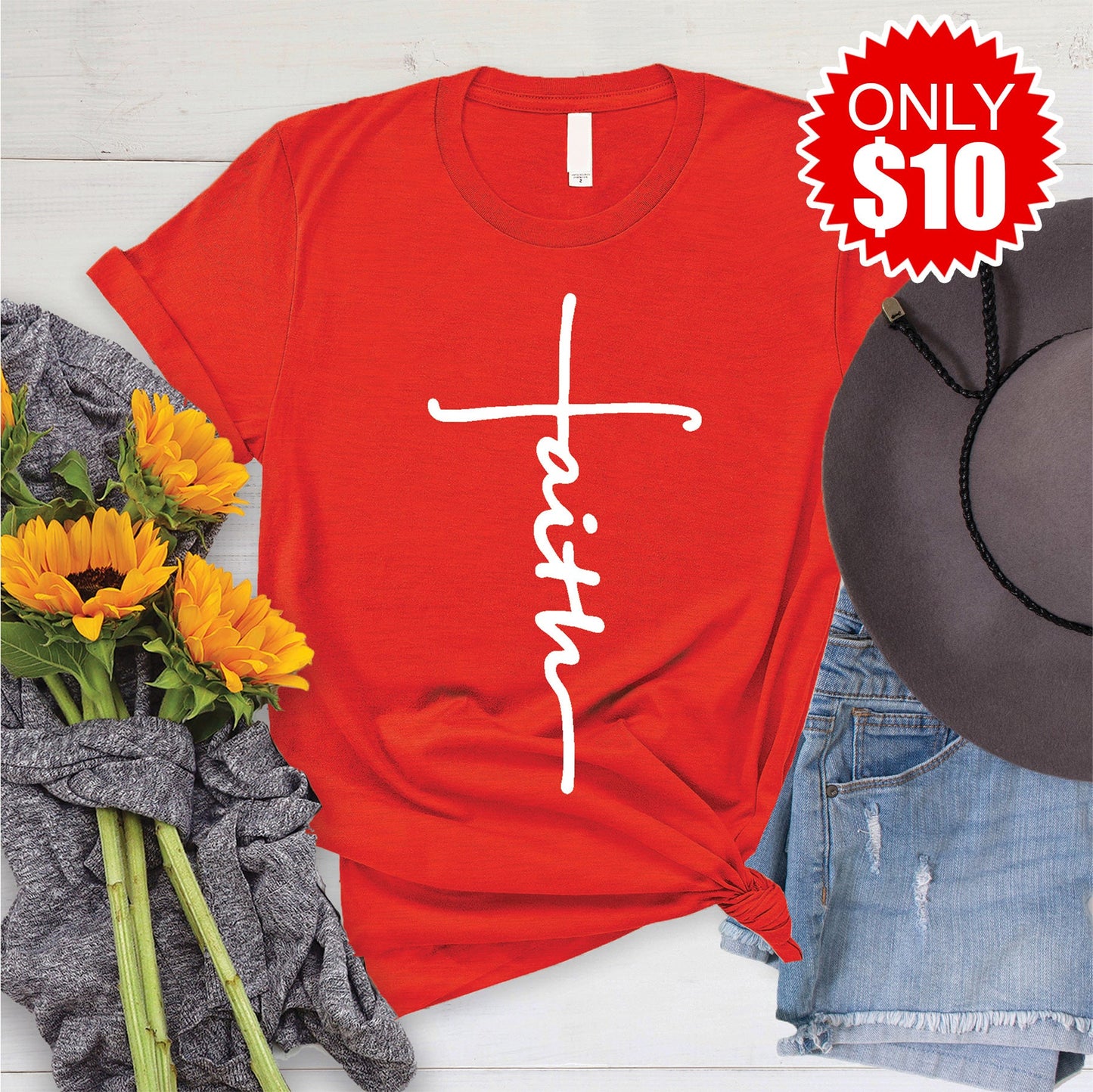 Faith Cross Tee - Heather Poppy