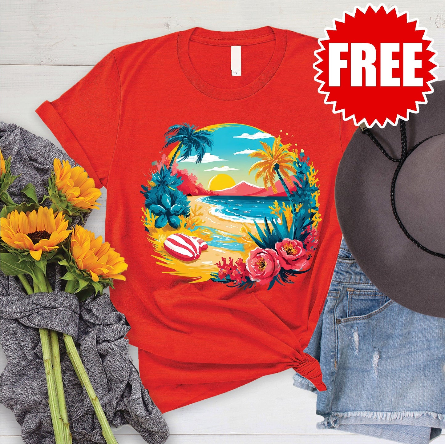 Sunset Tee - Heather Poppy - 0