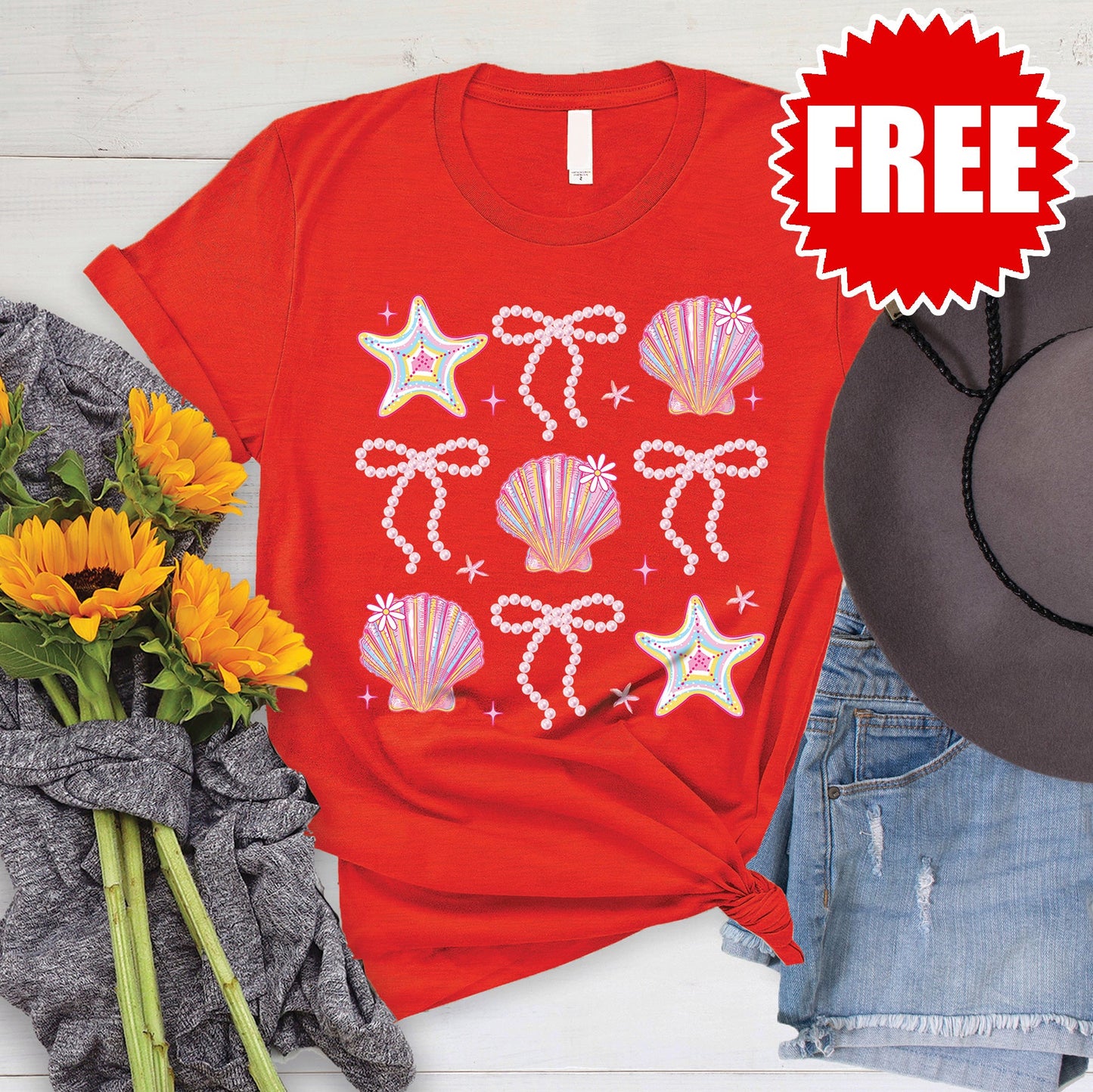 Shells and Ribbons Tee - Heather Poppy - 0