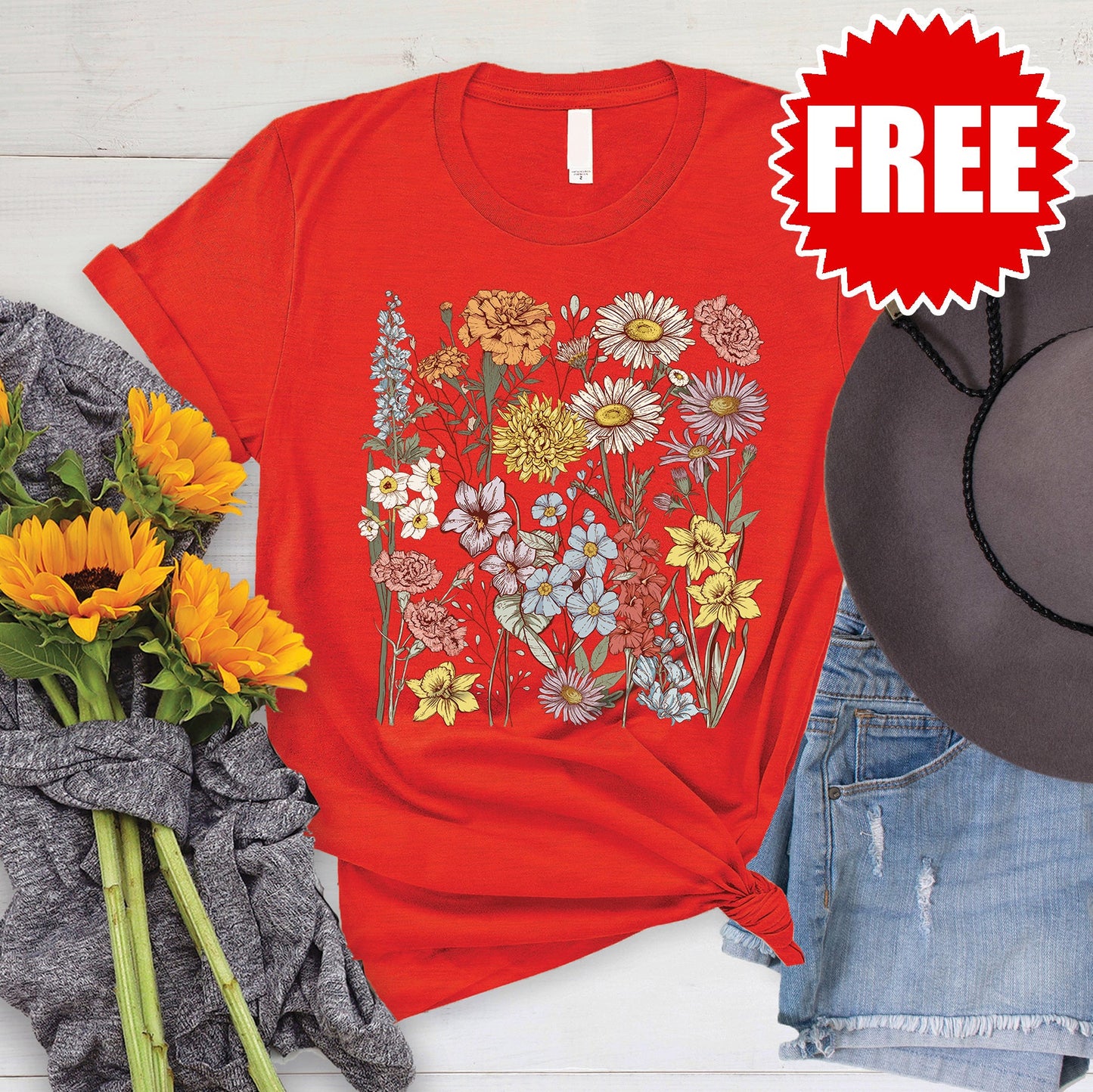 Flowers Tee - Heather Poppy - 0