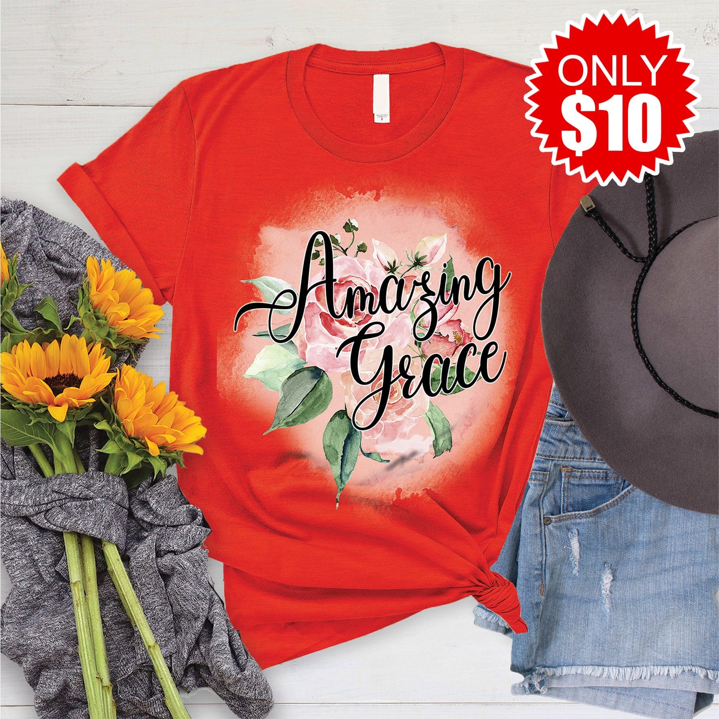 Amazing Grace Rose Tee - Heather Poppy