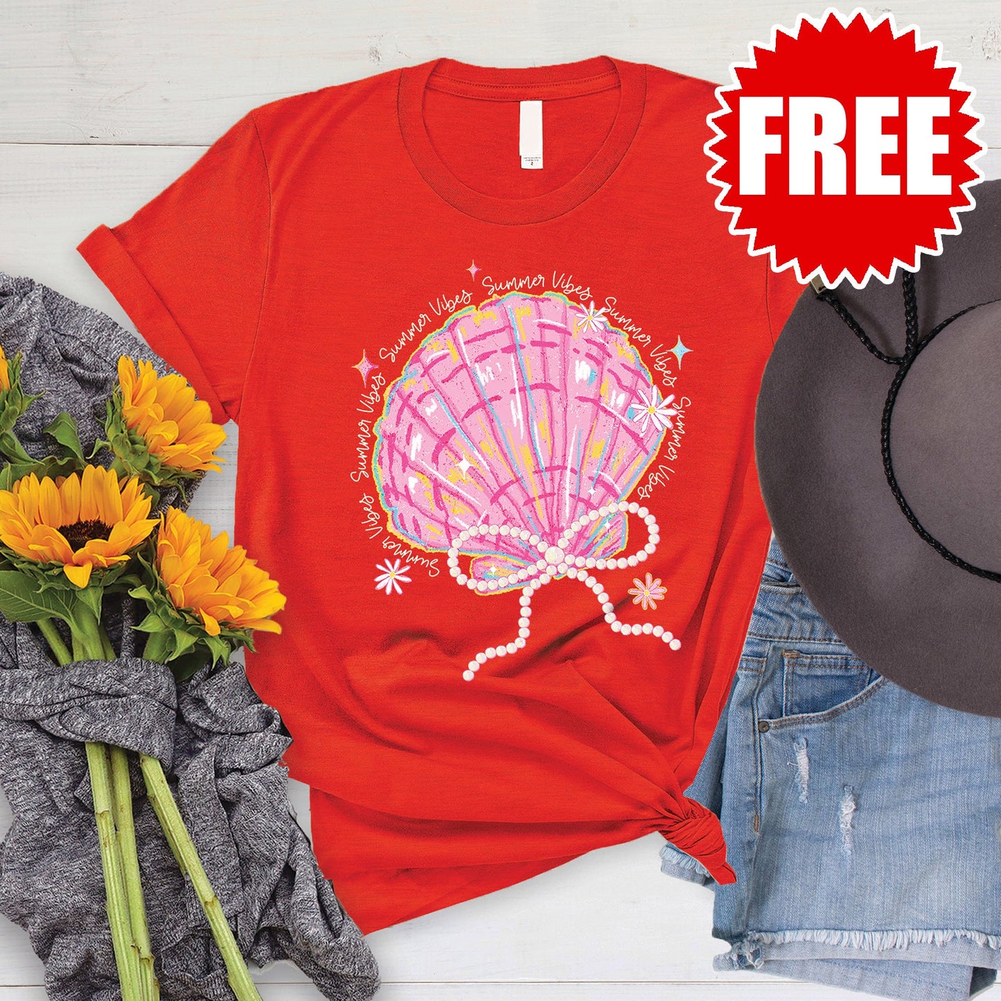 Summer Vibes Tee - Heather Poppy - 0