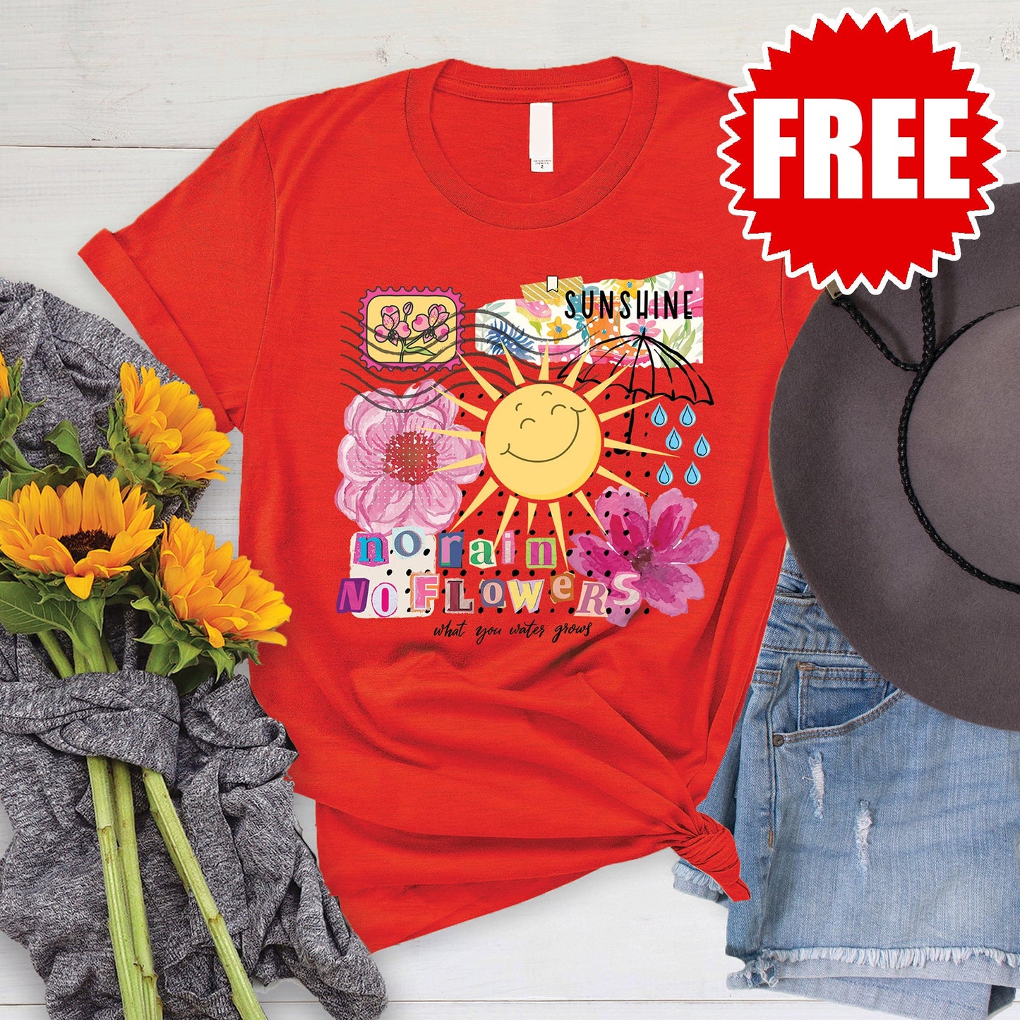 No Rain No Flowers Tee - Heather Poppy - 0