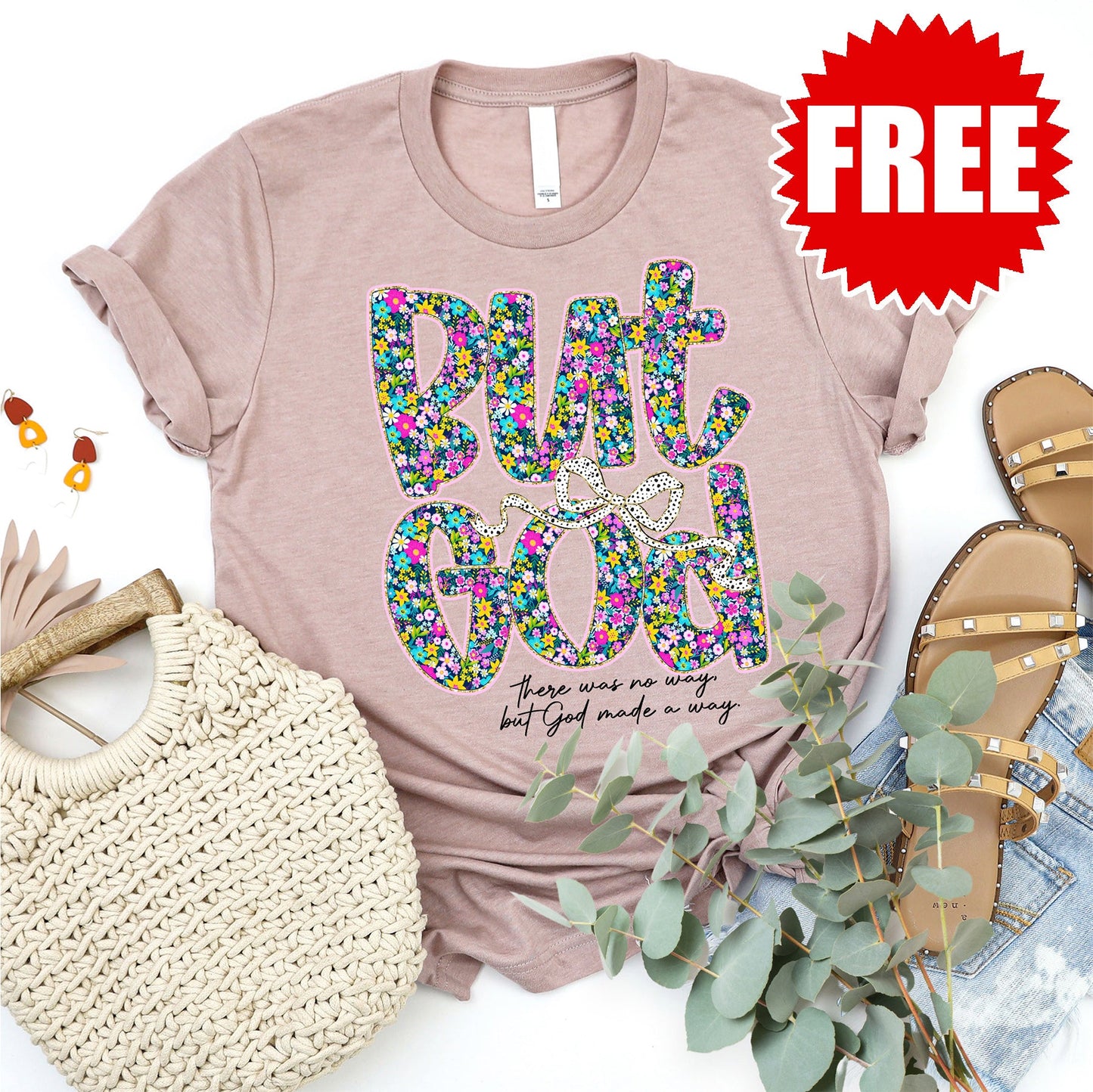 But God Tee - Heather Pink Gravel - 0