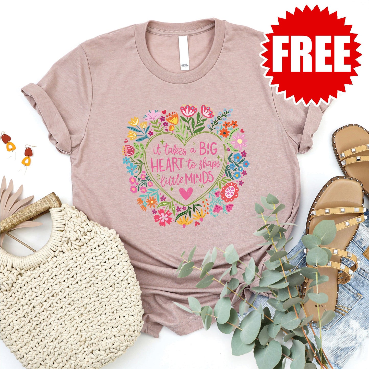 Big Heart Tee - Heather Pink Gravel - FREE