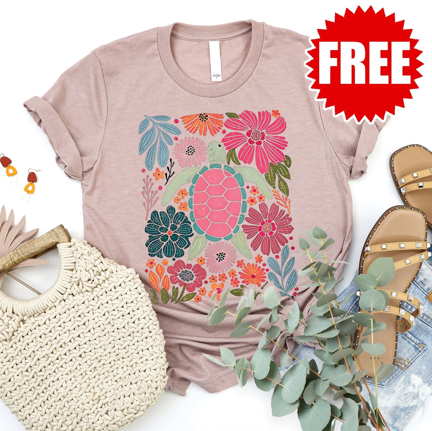 Turtle Tee - Heather Pink Gravel - 0