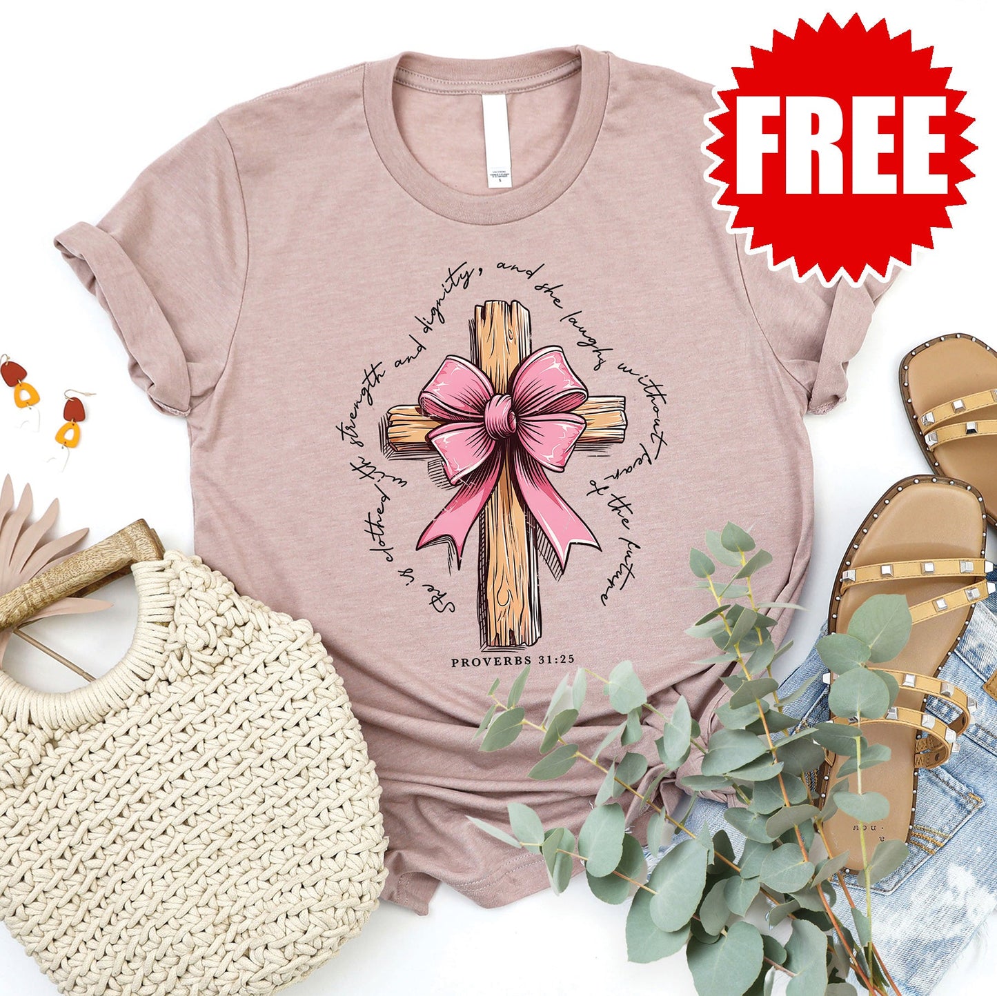 Wooden Cross Tee - Heather Pink Gravel