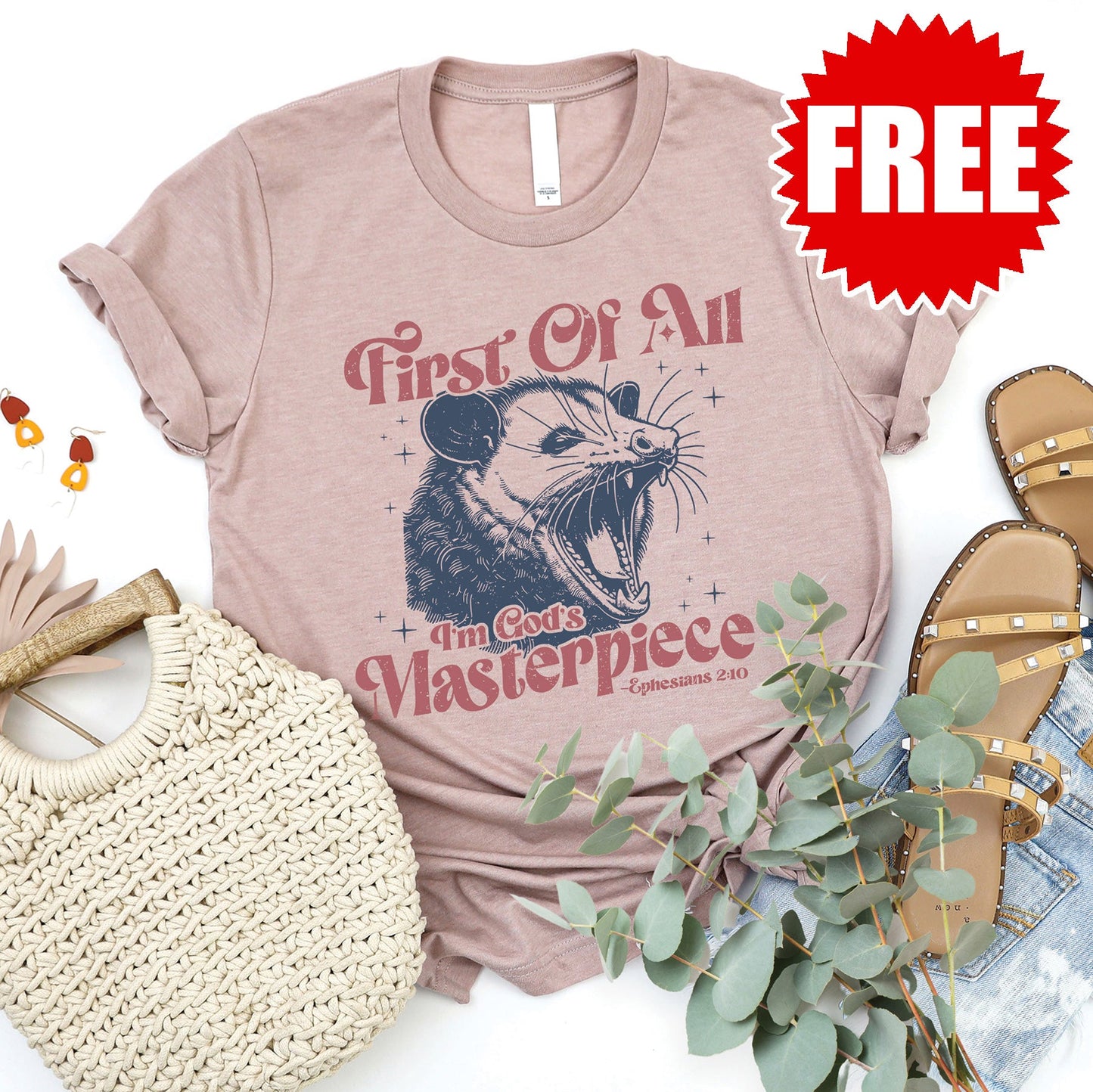 God's Masterpiece Tee - Heather Pink Gravel - FREE