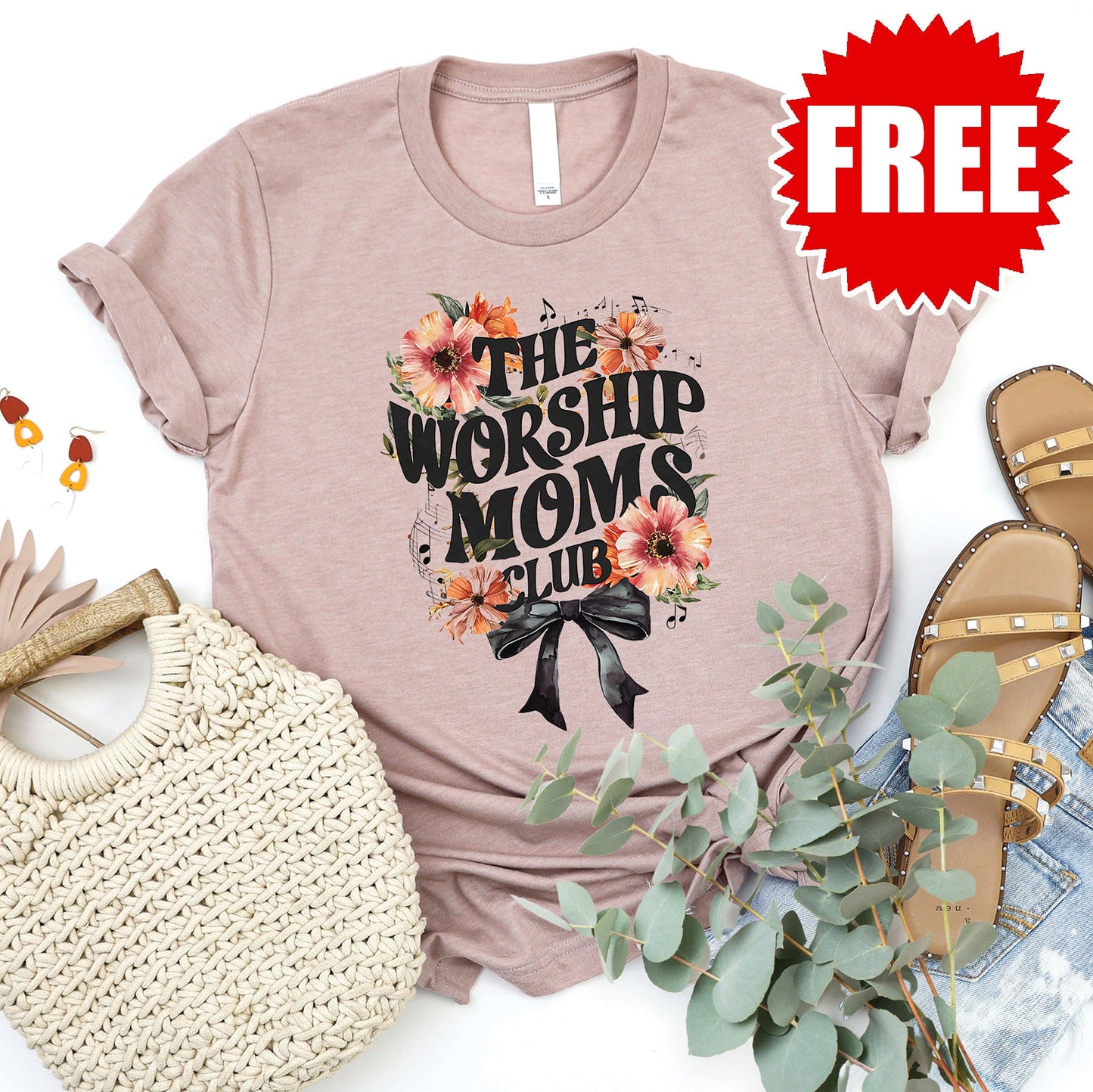 The Worship Moms Club Tee - Heather Pink Gravel - FREE