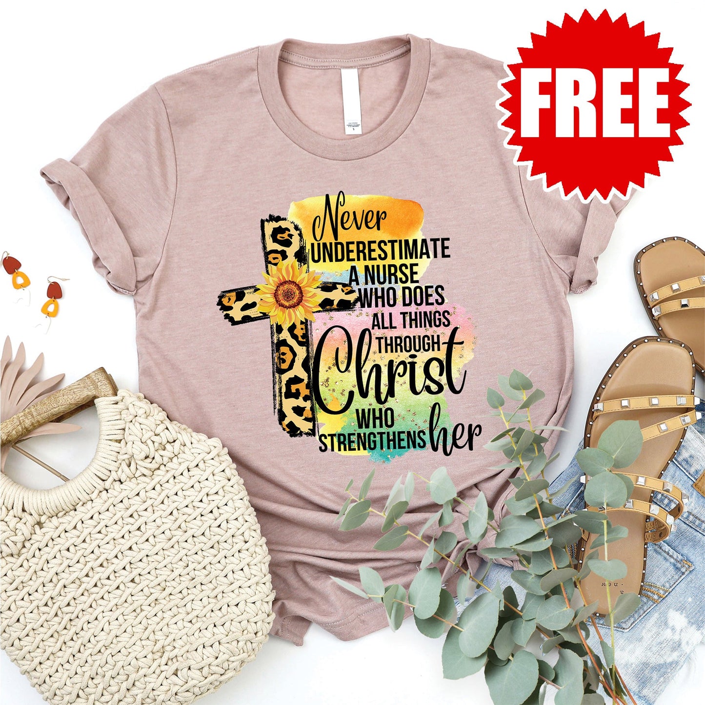 Never Underestimate a Nurse Tee - Heather Pink Gravel - FREE