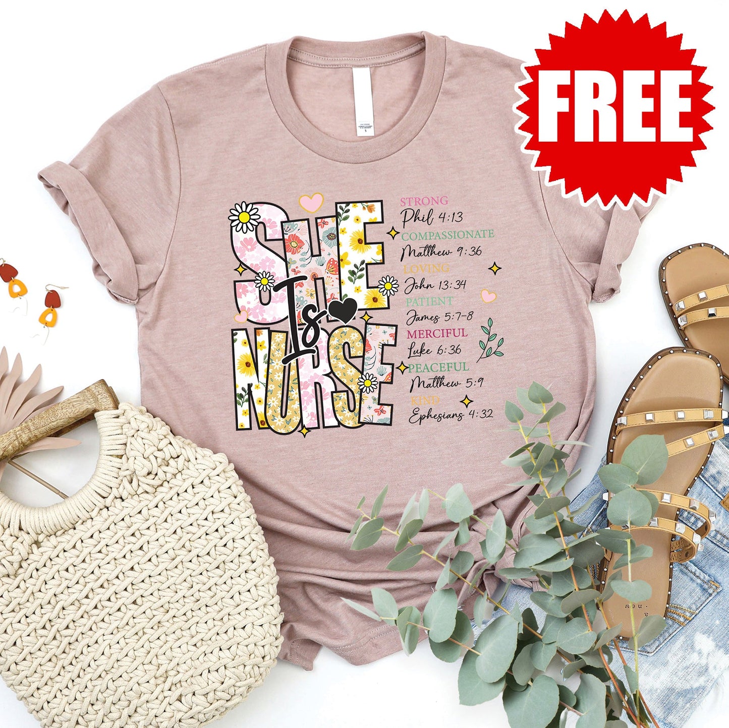 She Is Nurse 2 Tee - Heather Pink Gravel - FREE