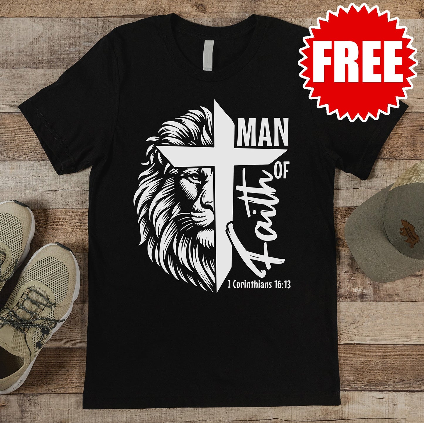 Man of Faith Lion Tee - Black - 0