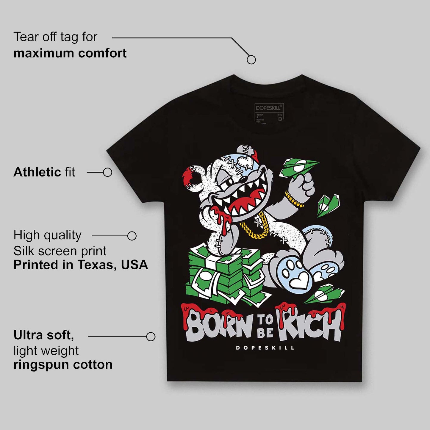 Black Metallic Reimagined 5s DopeSkill Toddler Kids T-shirt Born To Be Rich Graphic