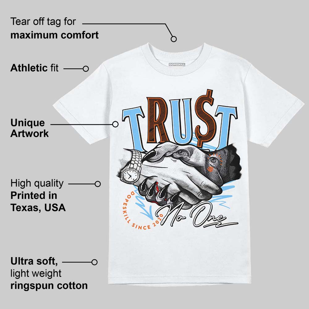 Dunk Low Futura University Blue DopeSkill T-Shirt Trust No One Graphic
