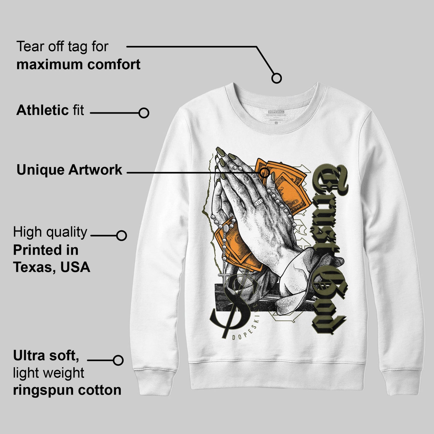 Olive 5s DopeSkill Sweatshirt Trust God Graphic