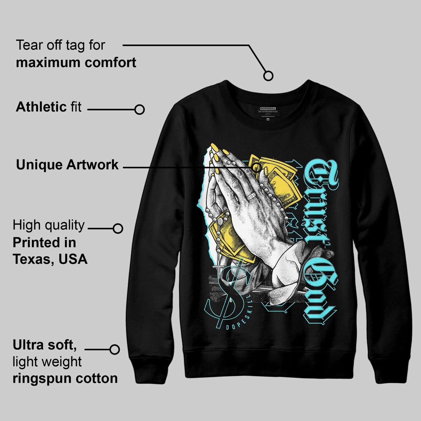 Aqua 5s DopeSkill Sweatshirt Trust God Graphic