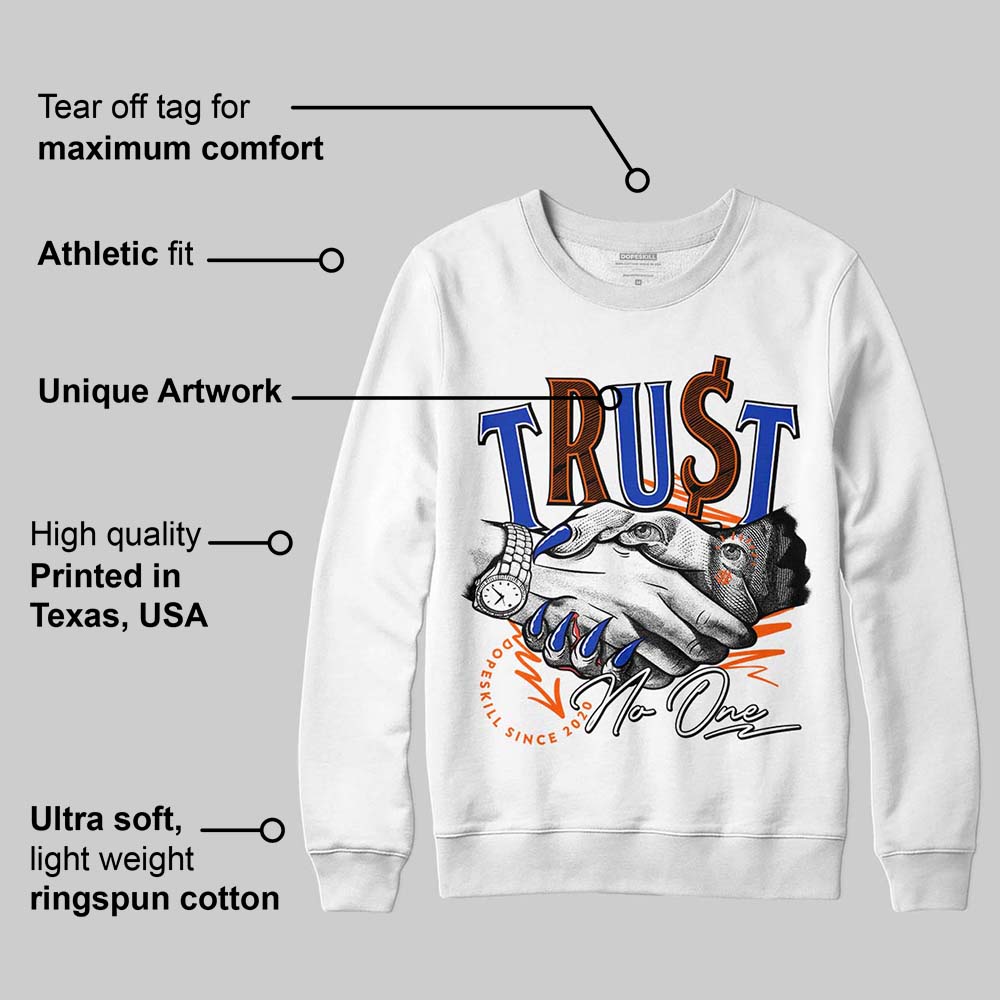 Dunk Low Futura Orange Blaze DopeSkill Sweatshirt Trust No One Graphic