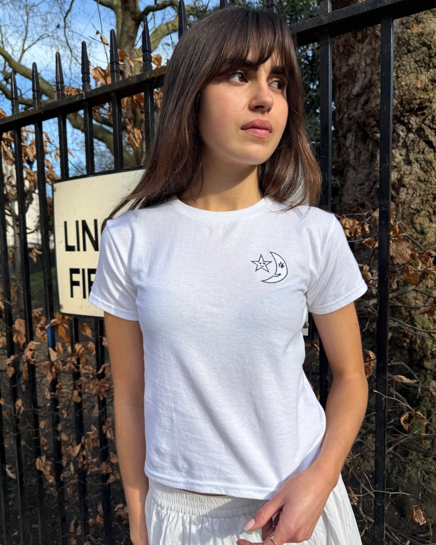 moon embroidered baby tee