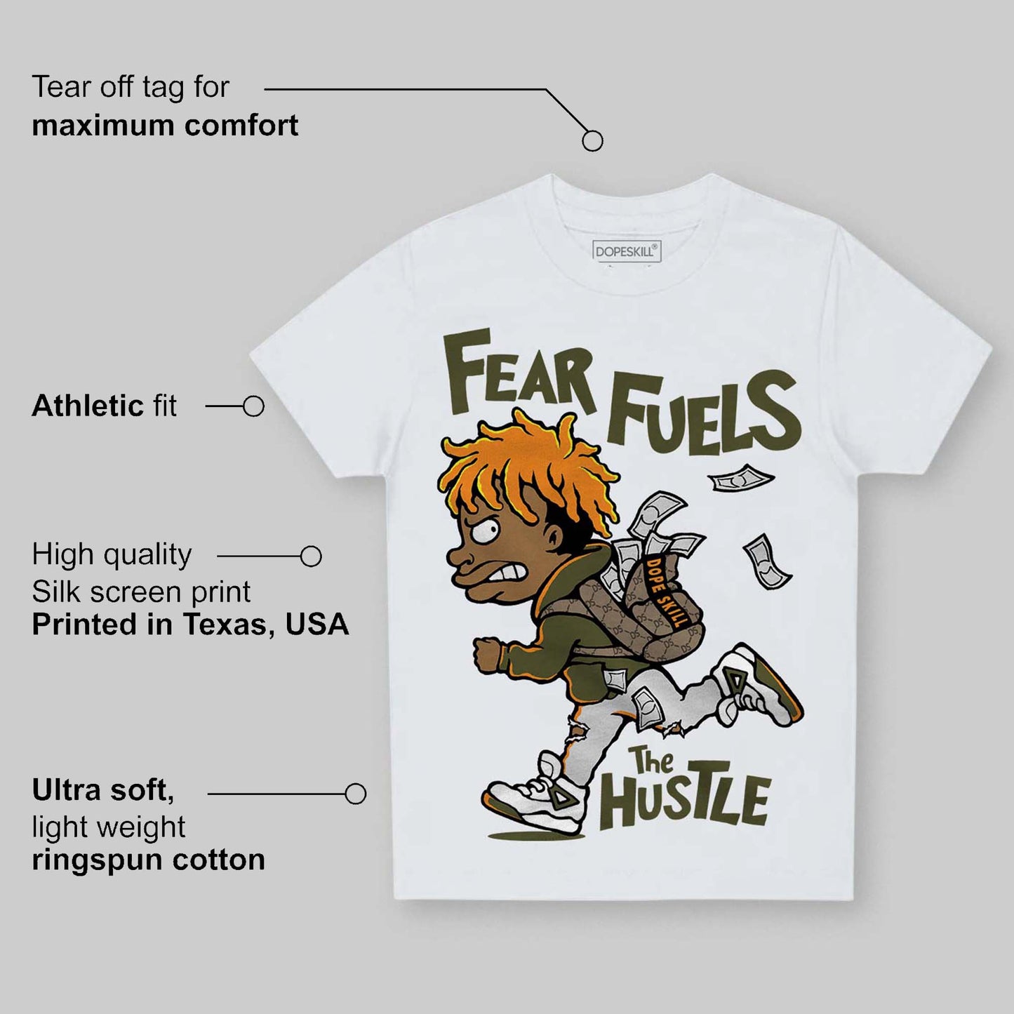 Olive Collection DopeSkill Toddler Kids T-shirt Fear Fuels The Hustle Graphic
