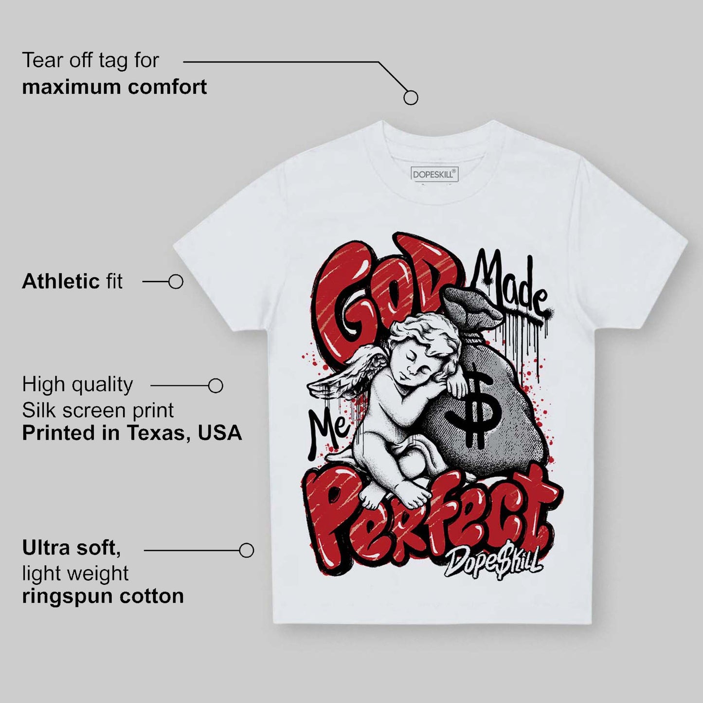 Bred 11s DopeSkill Toddler Kids T-shirt God Made Me Perfect Graphic