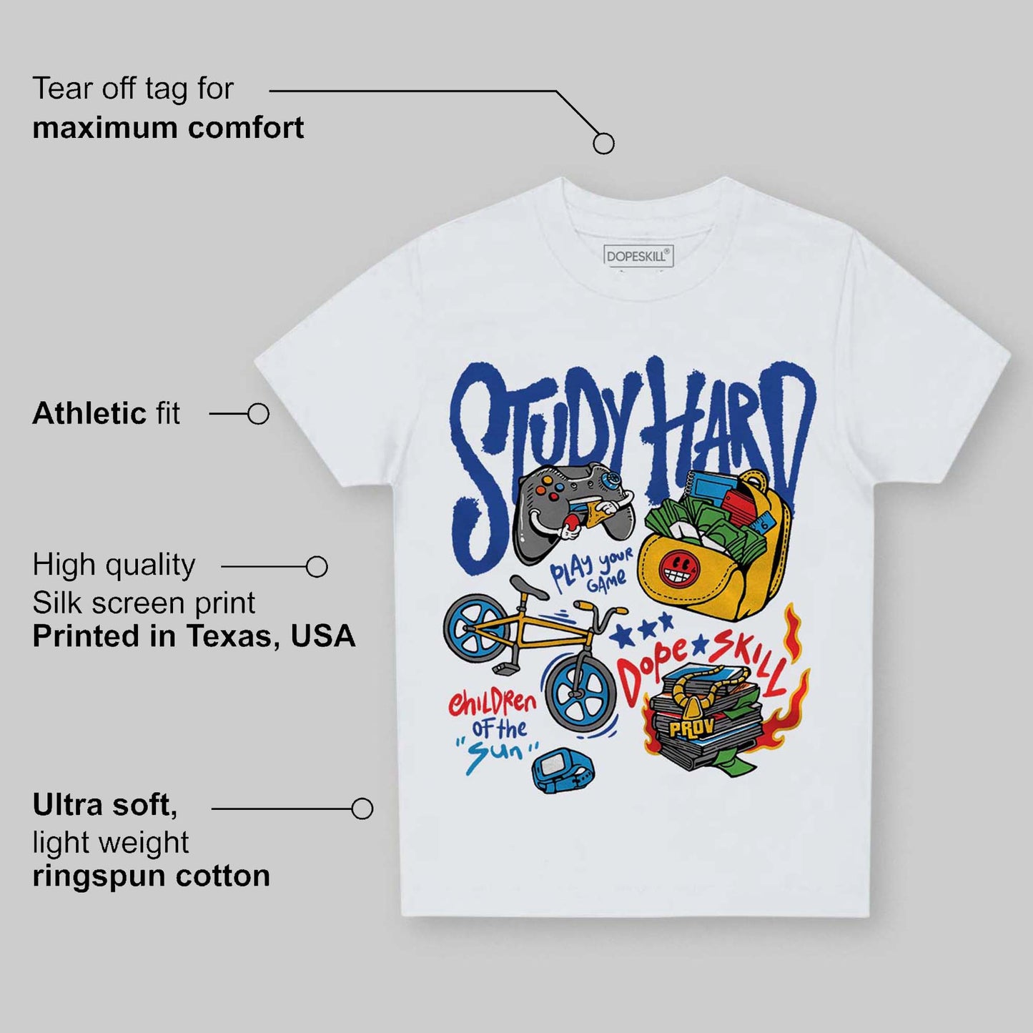 Royal Blue Collection DopeSkill Toddler Kids T-shirt Study Hard Graphic