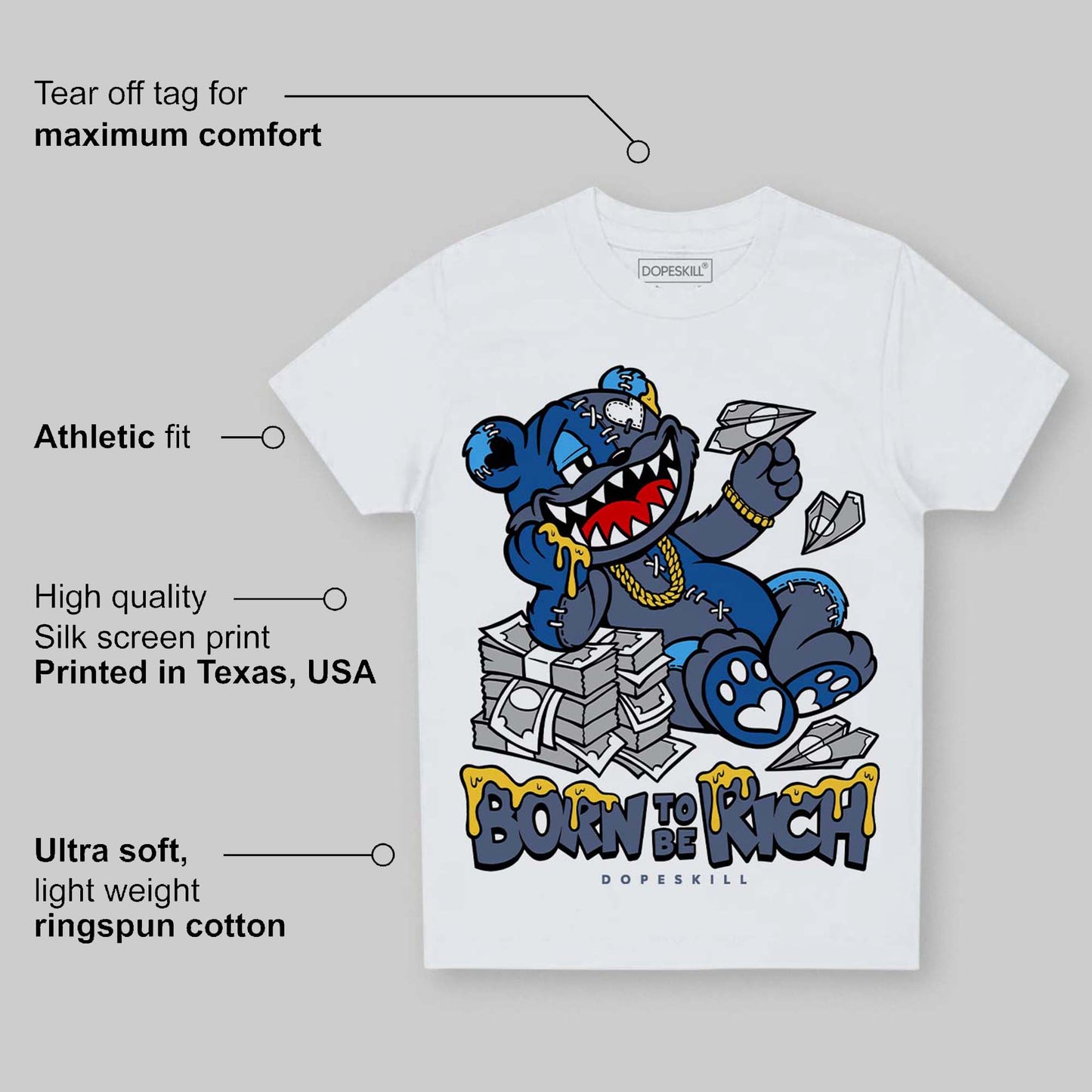 Diffused Blue 11s DopeSkill Toddler Kids T-shirt Born To Be Rich Graphic