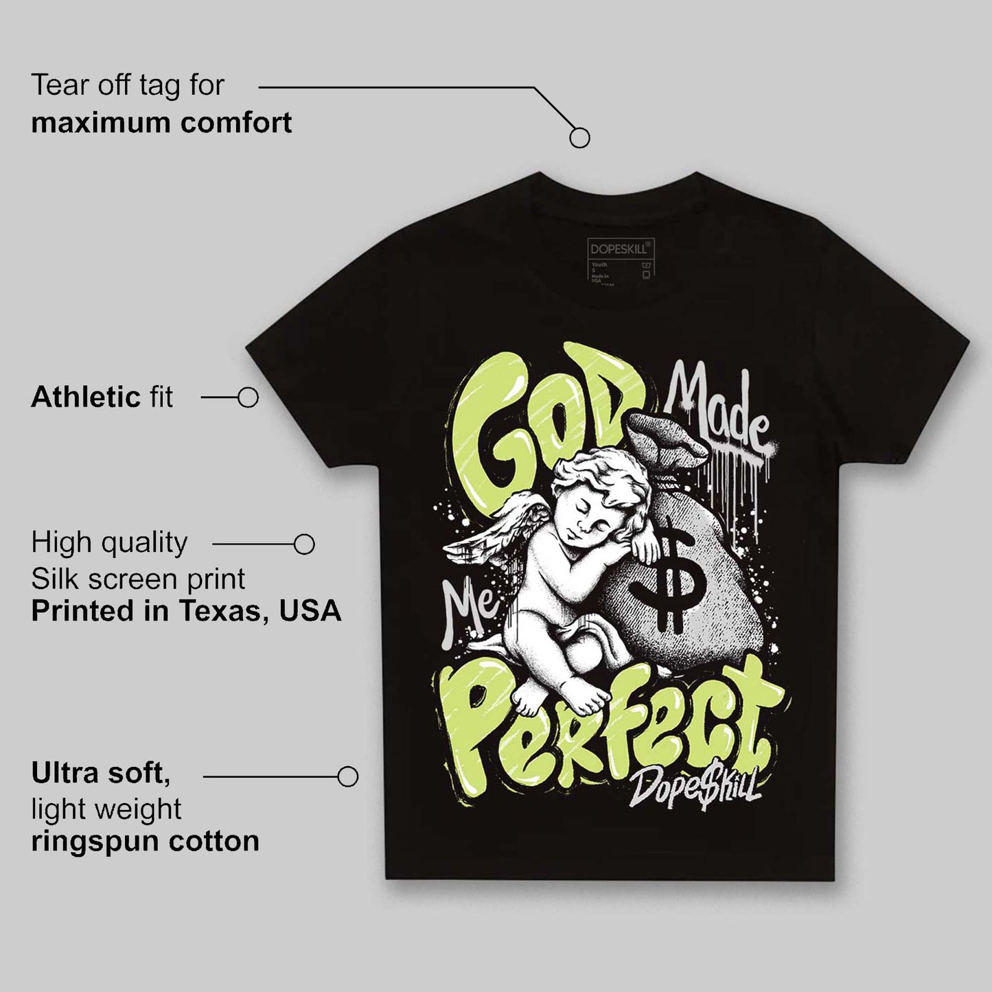 Light Lemon Twist 4s DopeSkill Toddler Kids T-shirt God Made Me Perfect Graphic