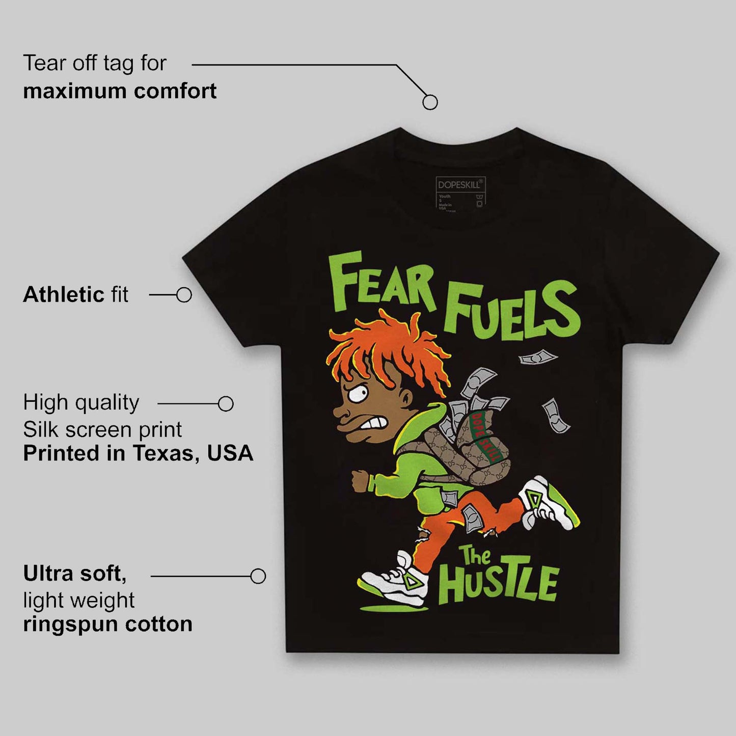 Neon Green Collection DopeSkill Toddler Kids T-shirt Fear Fuels The Hustle Graphic