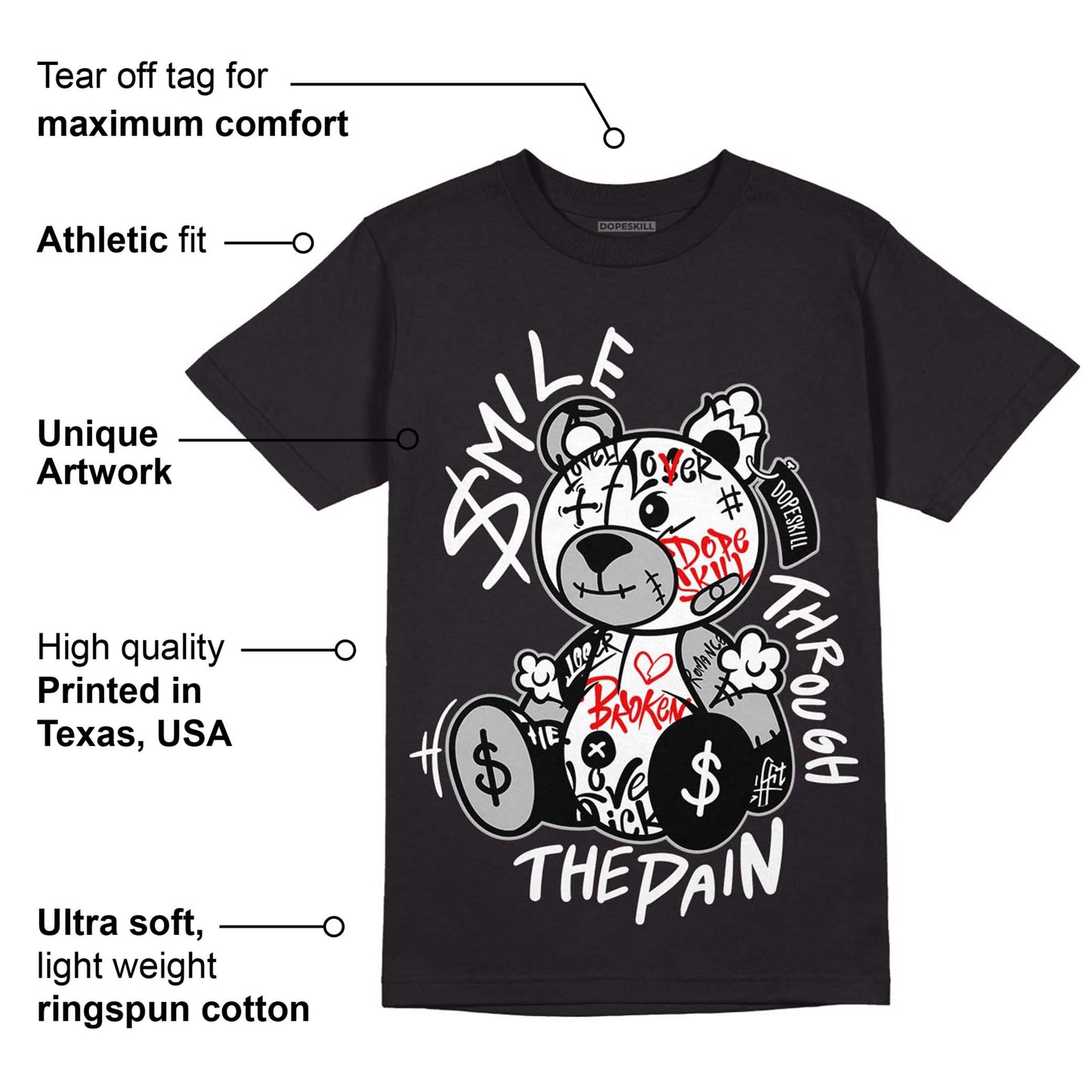 Dunk Low Panda White Black DopeSkill T-Shirt Smile Through The Pain Graphic