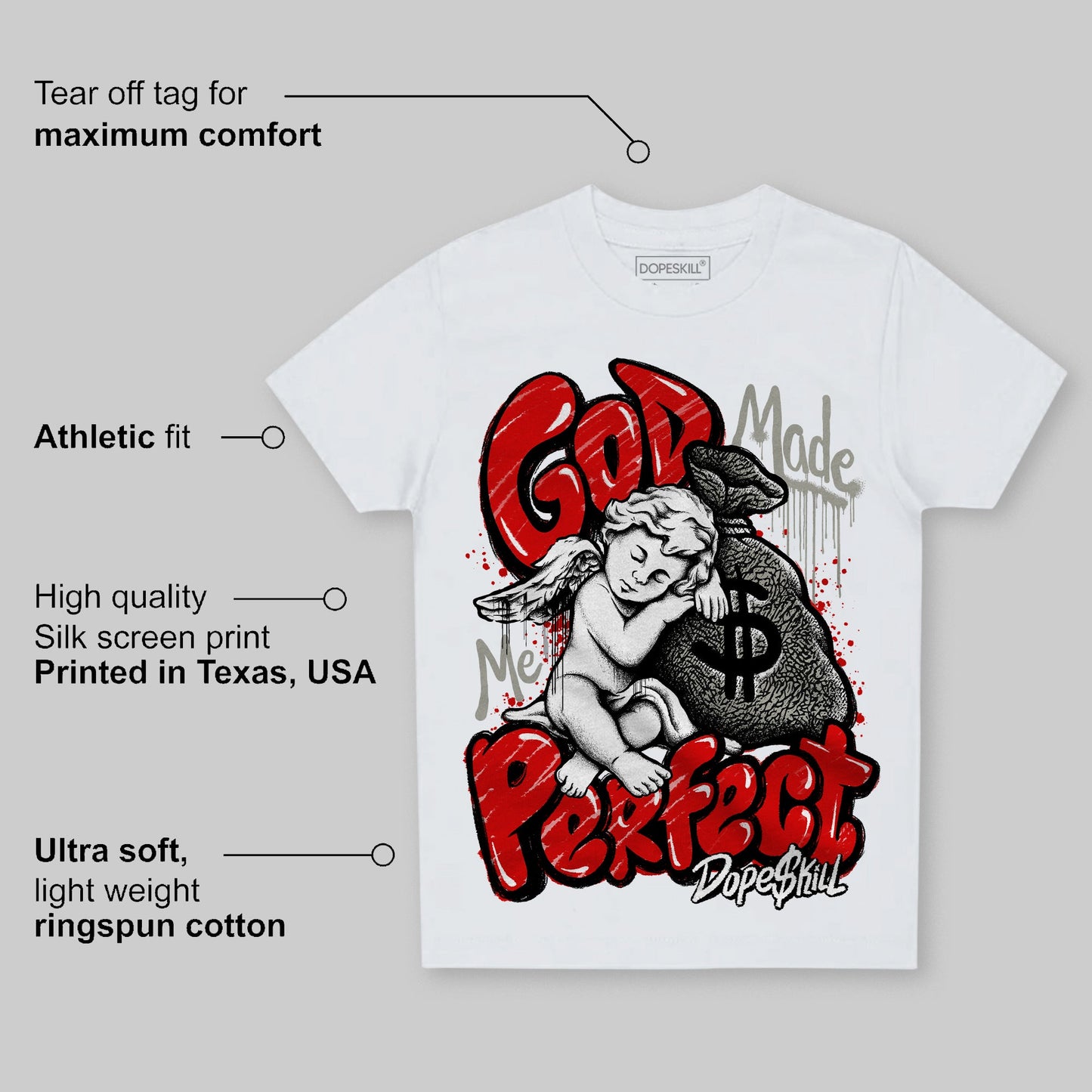 Fire Red 3s DopeSkill Toddler Kids T-shirt God Made Me Perfect Graphic
