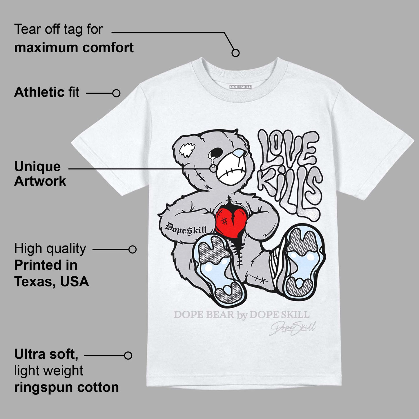 Cement Grey 11s DopeSkill T-Shirt Love Kills Graphic